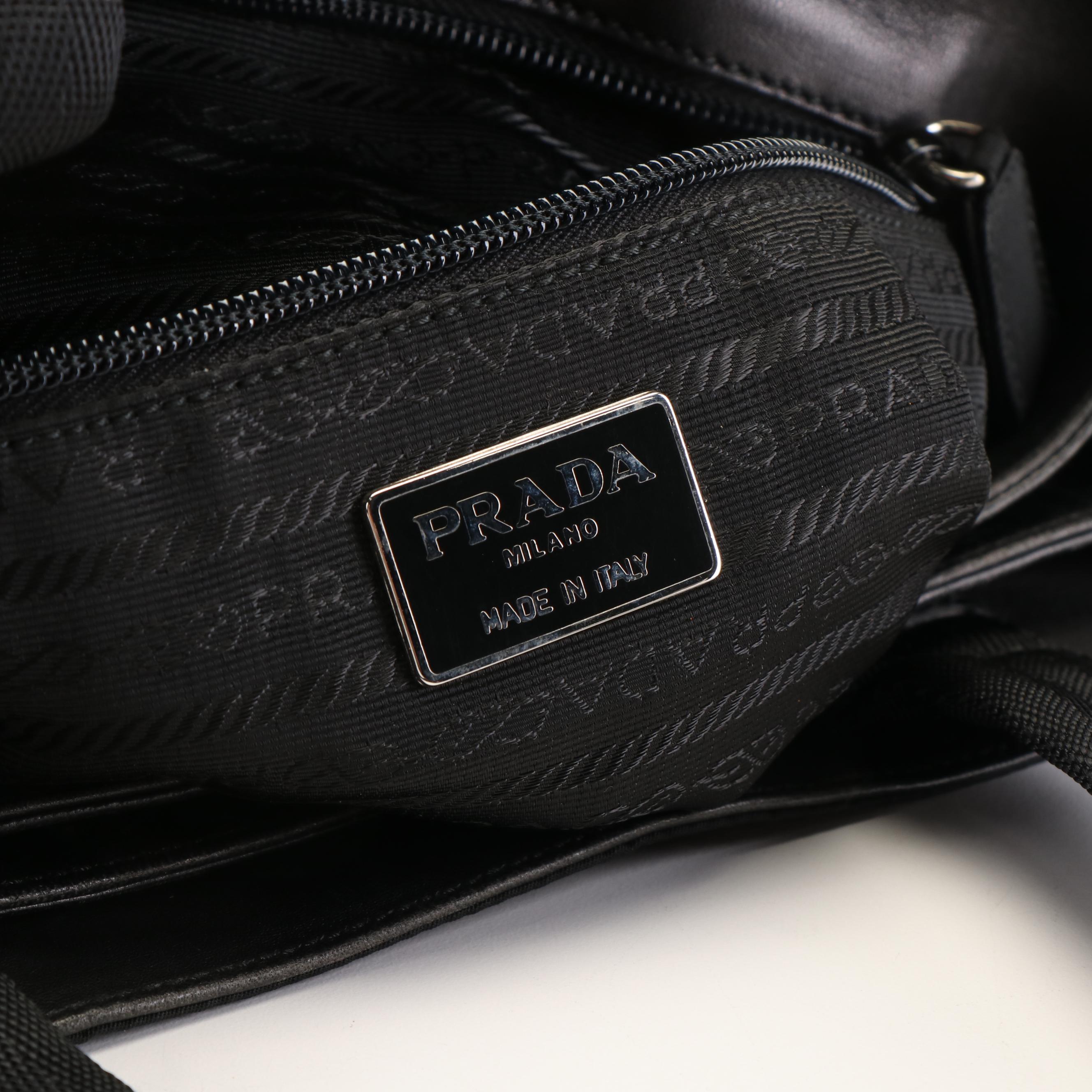 Prada Black Nylon and Leather Tote Bag