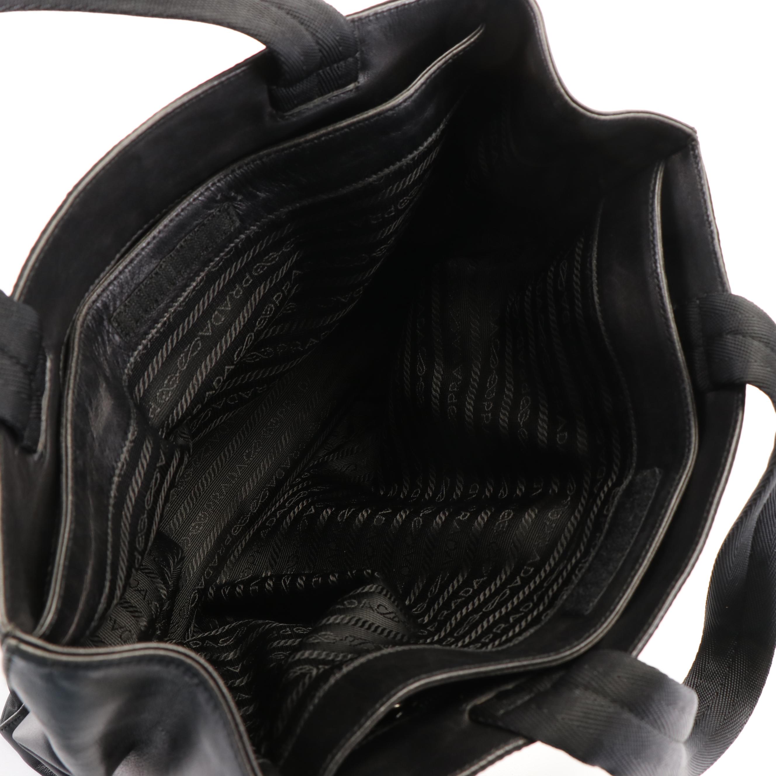 Prada Black Nylon and Leather Tote Bag