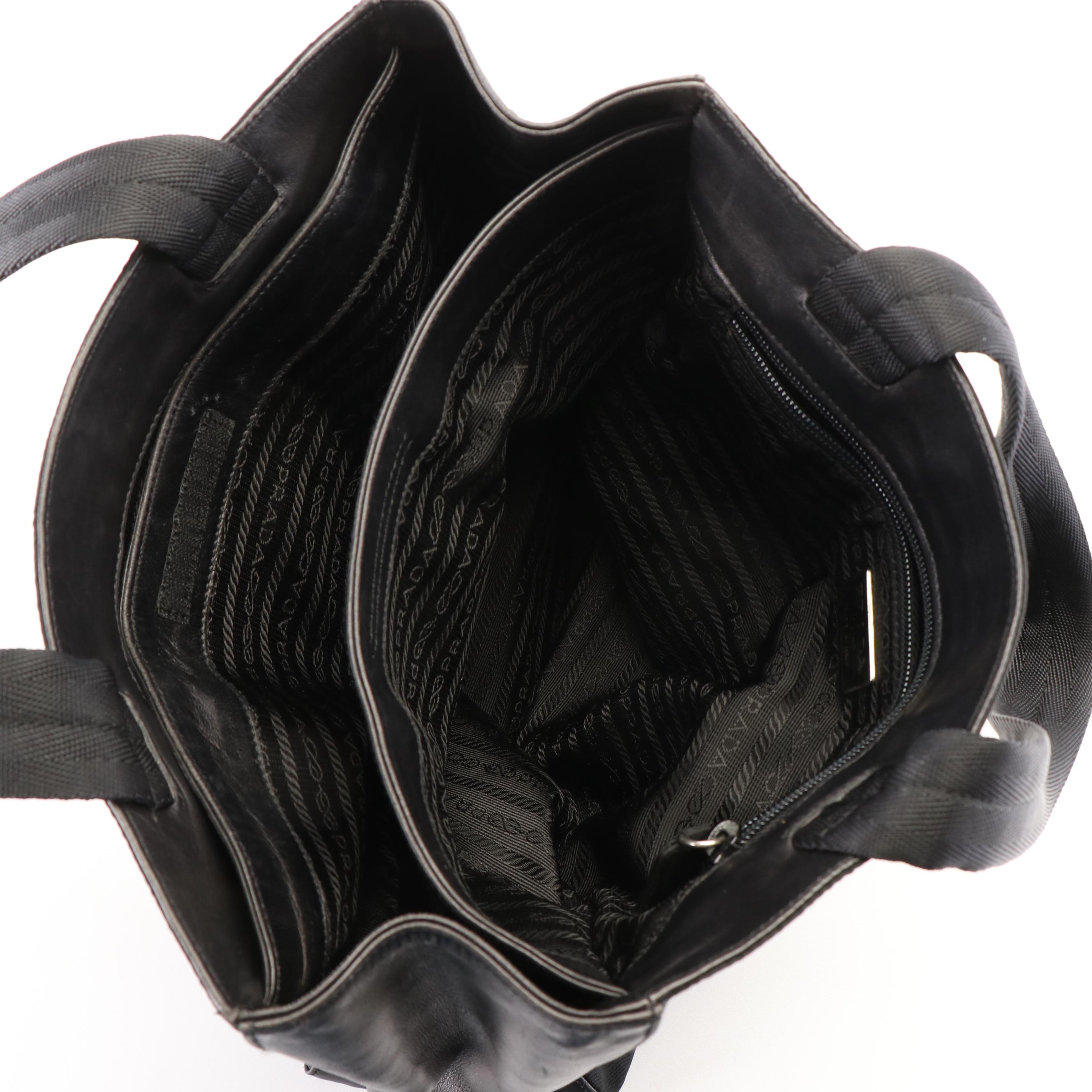 Prada Black Nylon and Leather Tote Bag