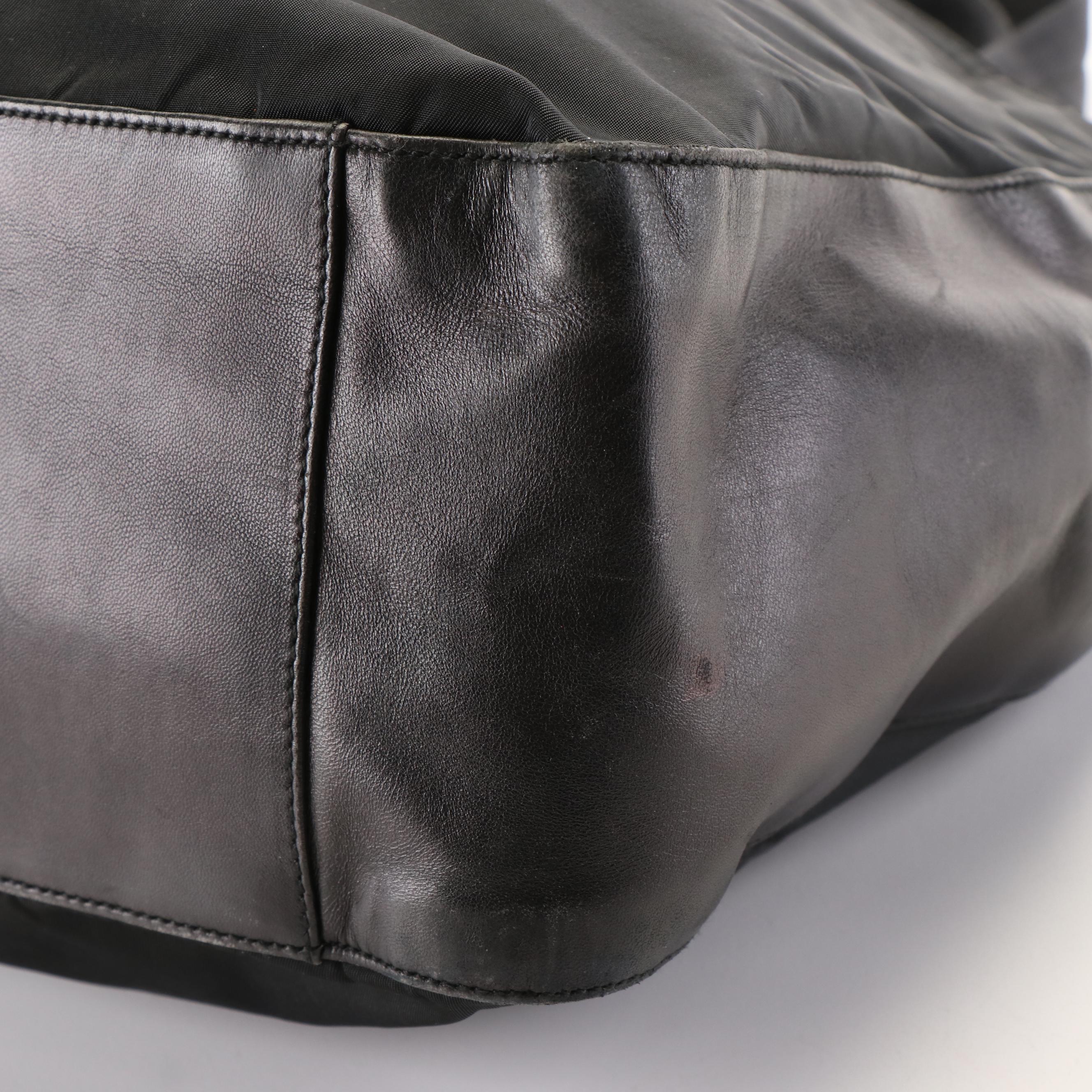 Prada Black Nylon and Leather Tote Bag