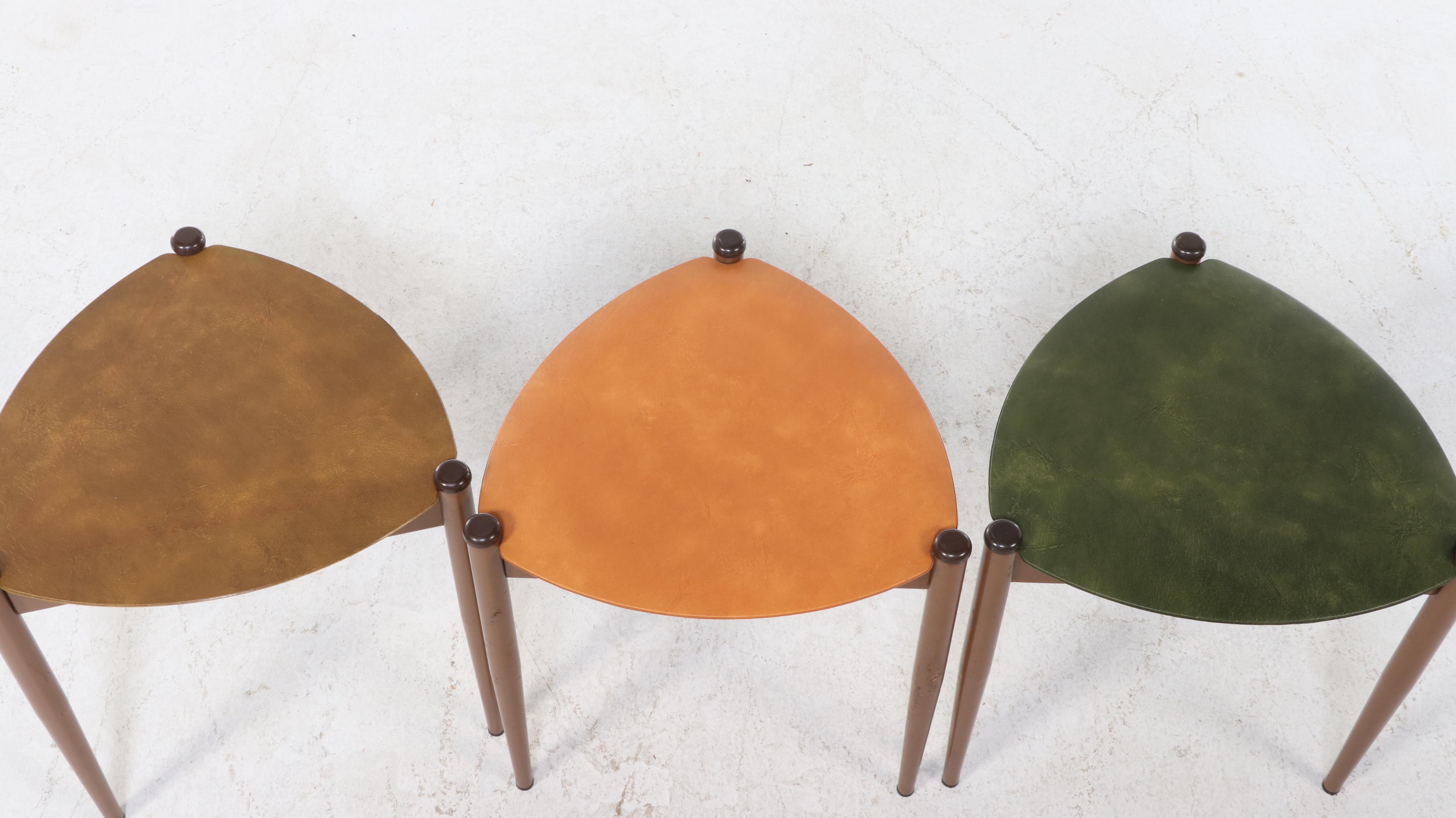 Three Lu Van Guitar Pick Metal Framed Stacking Tables, Mid-20th Century