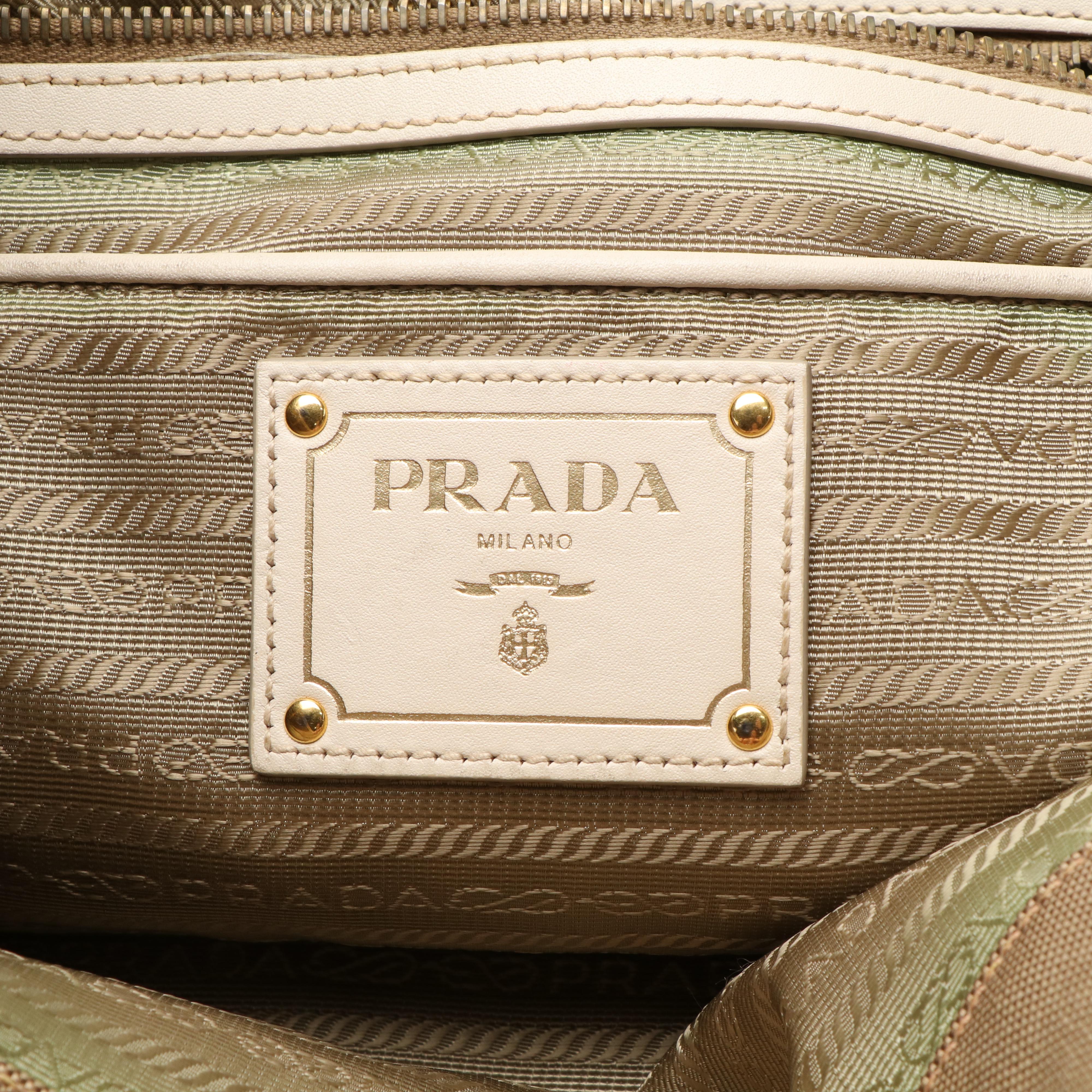 Prada Jacquard Logo Convertible Canvas and White Leather Tote Bag
