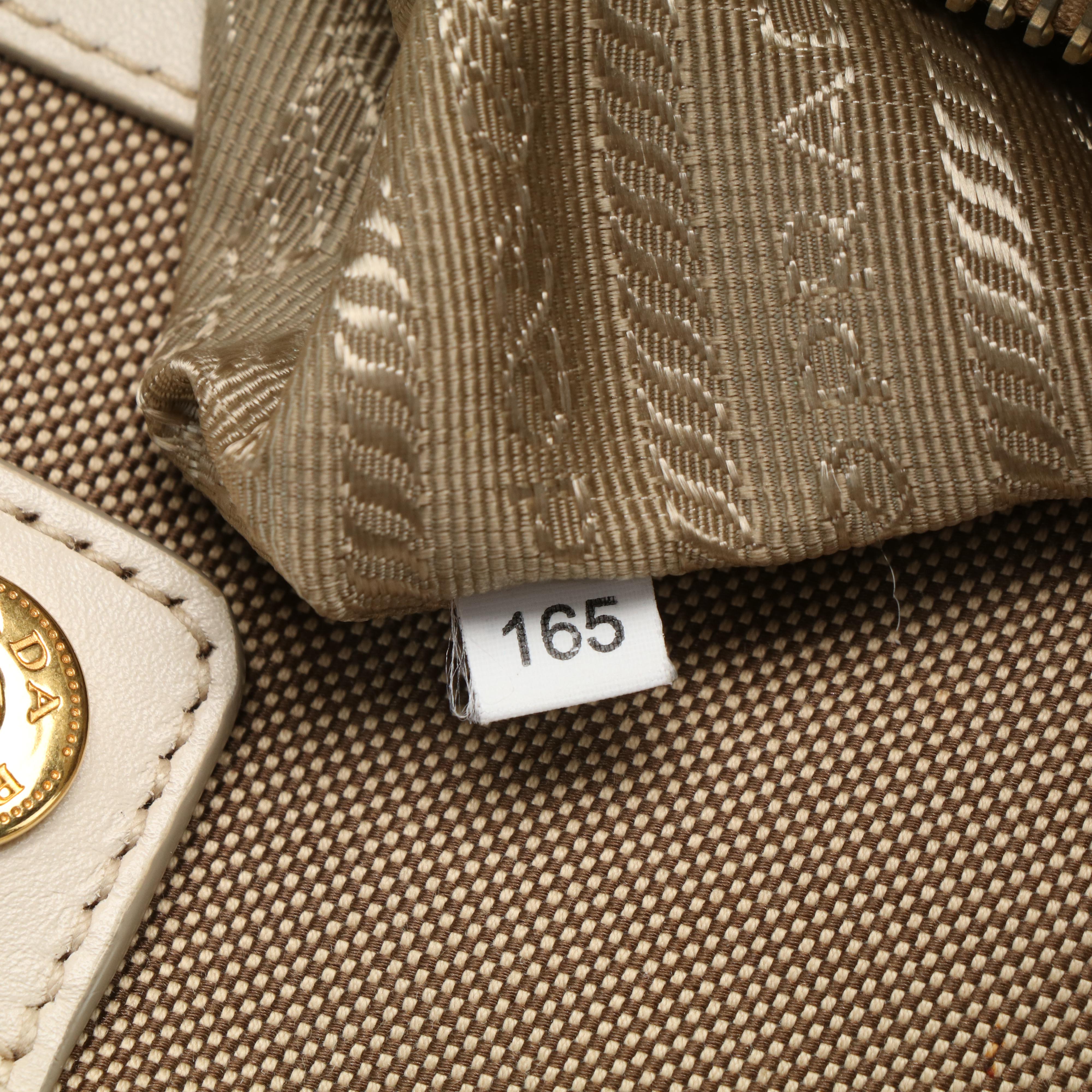 Prada Jacquard Logo Convertible Canvas and White Leather Tote Bag