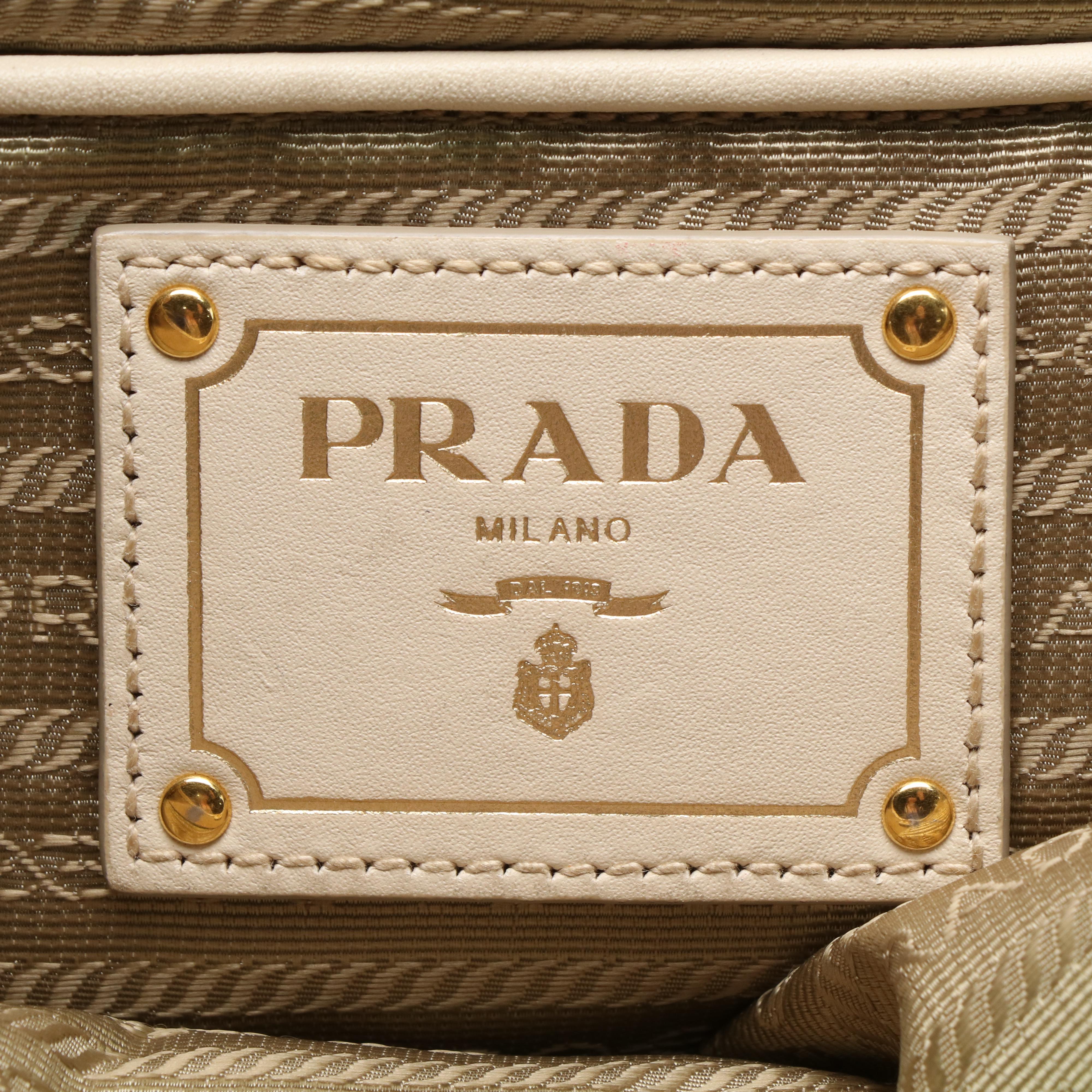 Prada Jacquard Logo Convertible Canvas and White Leather Tote Bag