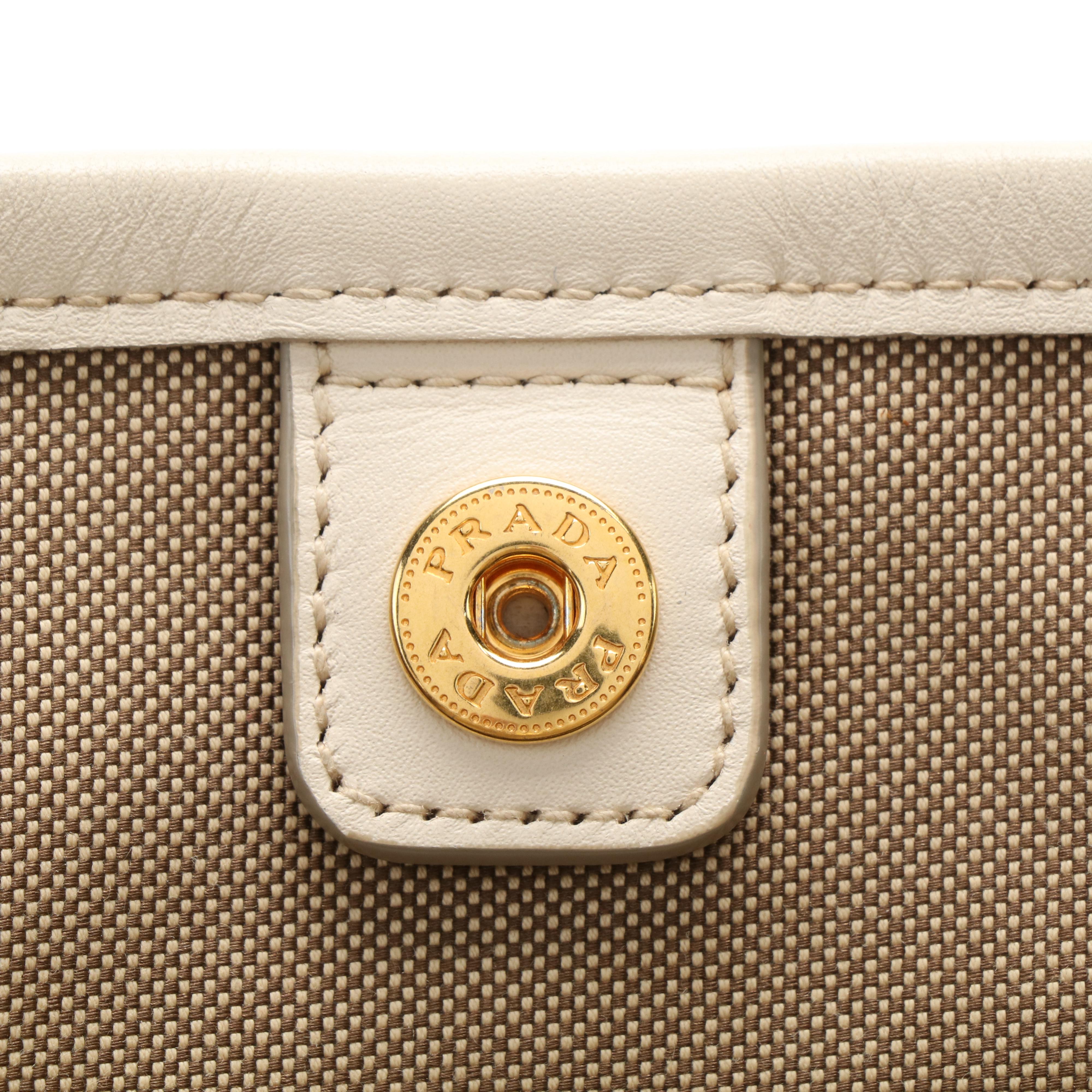 Prada Jacquard Logo Convertible Canvas and White Leather Tote Bag