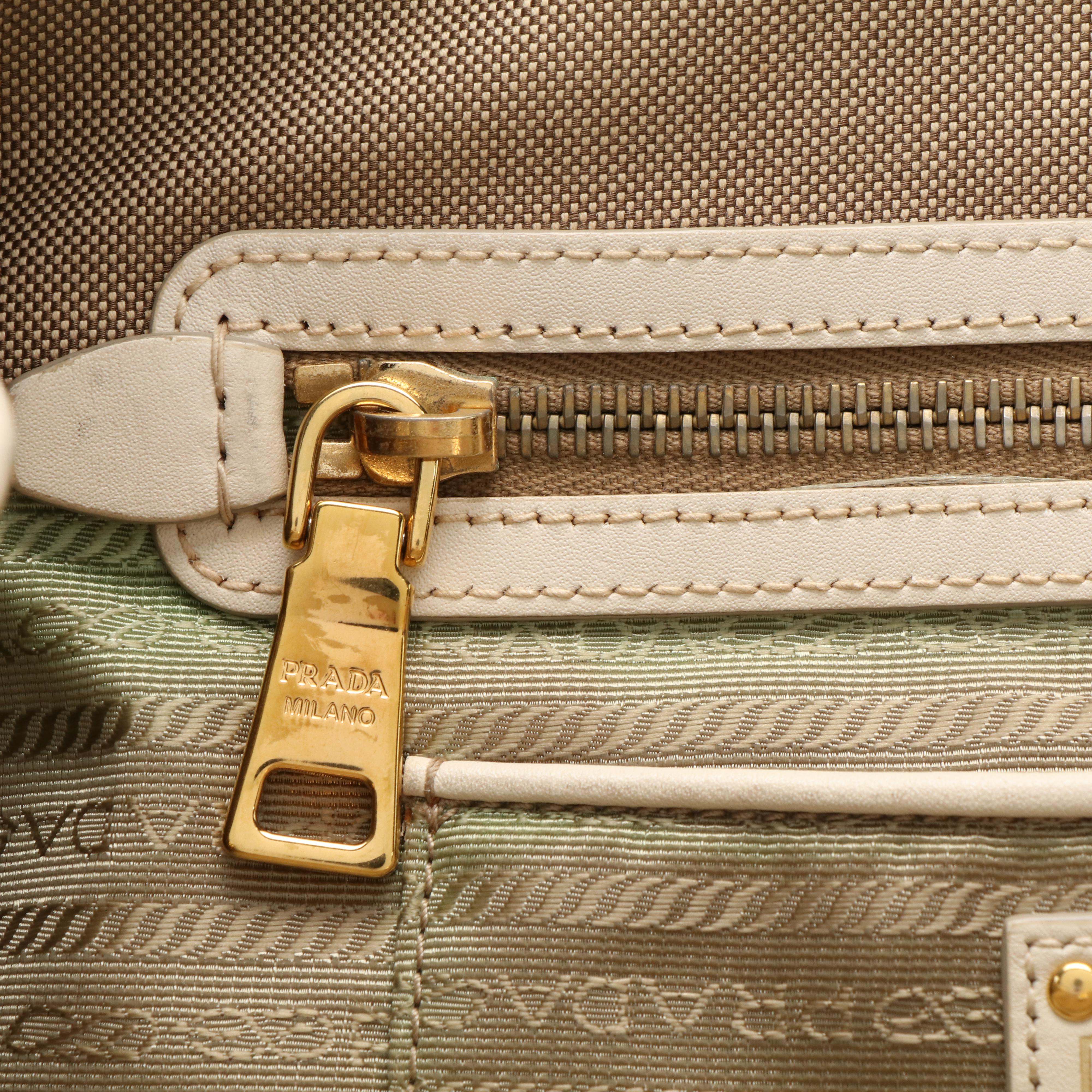 Prada Jacquard Logo Convertible Canvas and White Leather Tote Bag