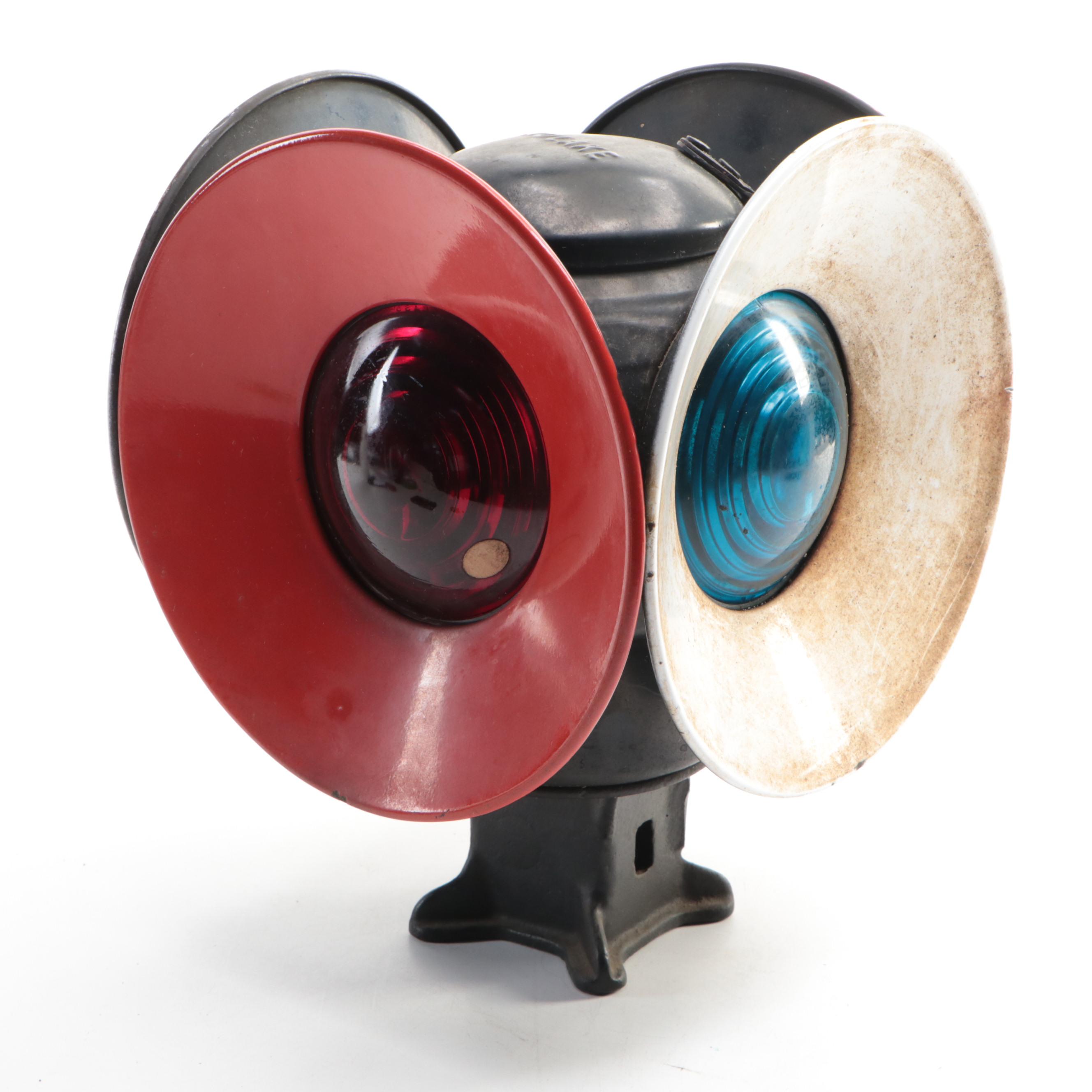 Adlake Railroad 4-Way Switch Signal Lamp with Stand, Mid-20th Century