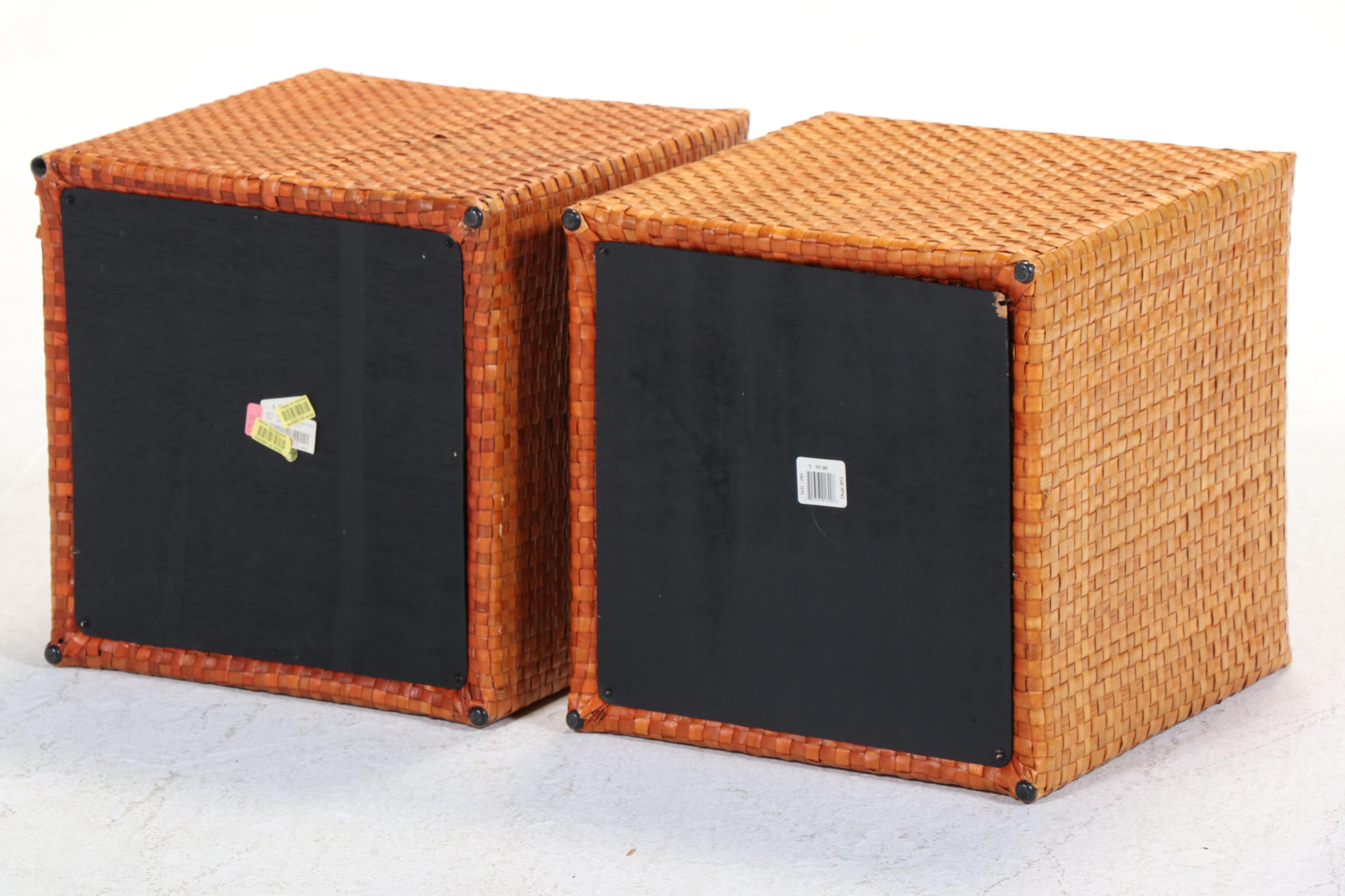 Pair of Contemporary Woven Cube-Form Stools
