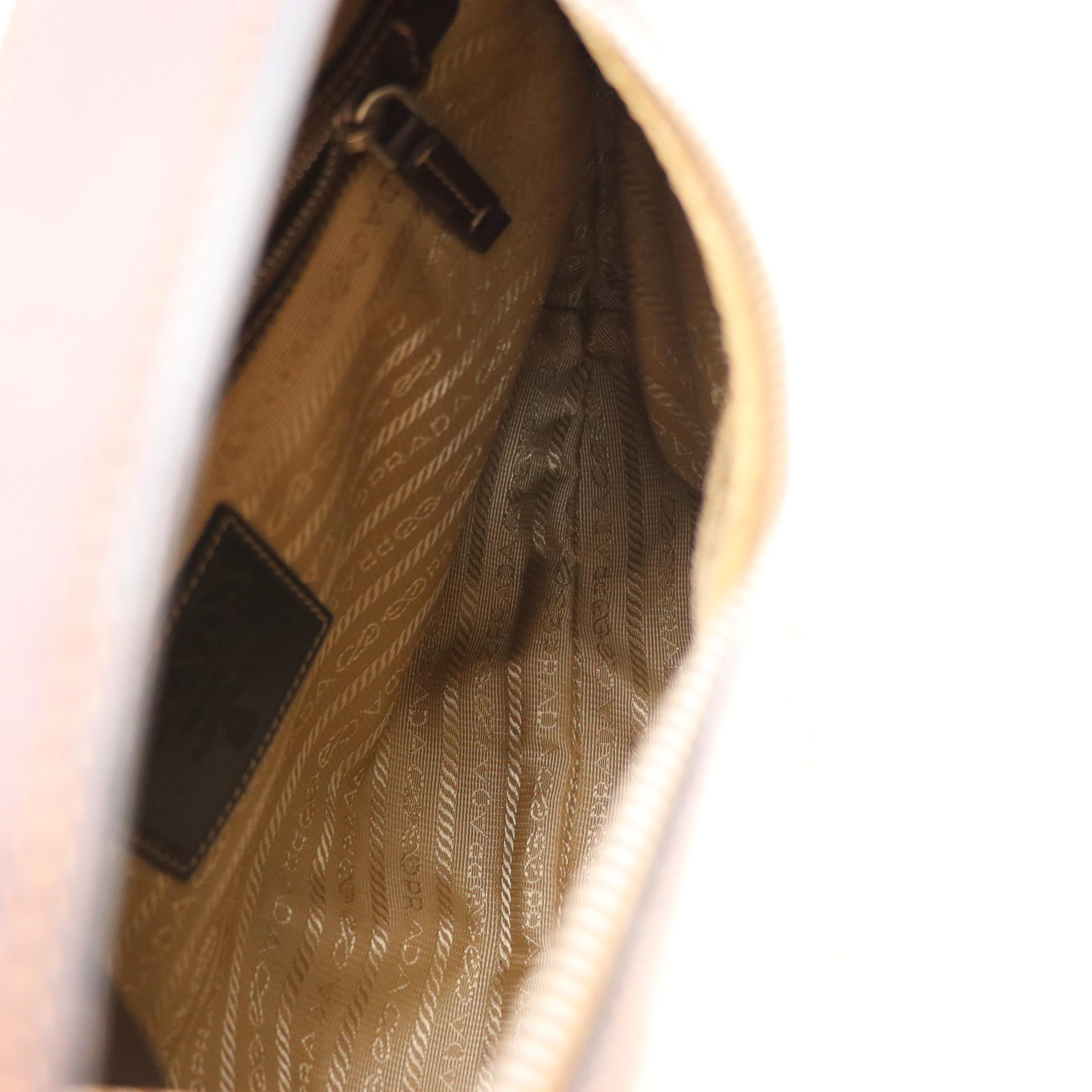 Prada Canapa Logo Shoulder Bag in Beige Jacquard Canvas and Leather