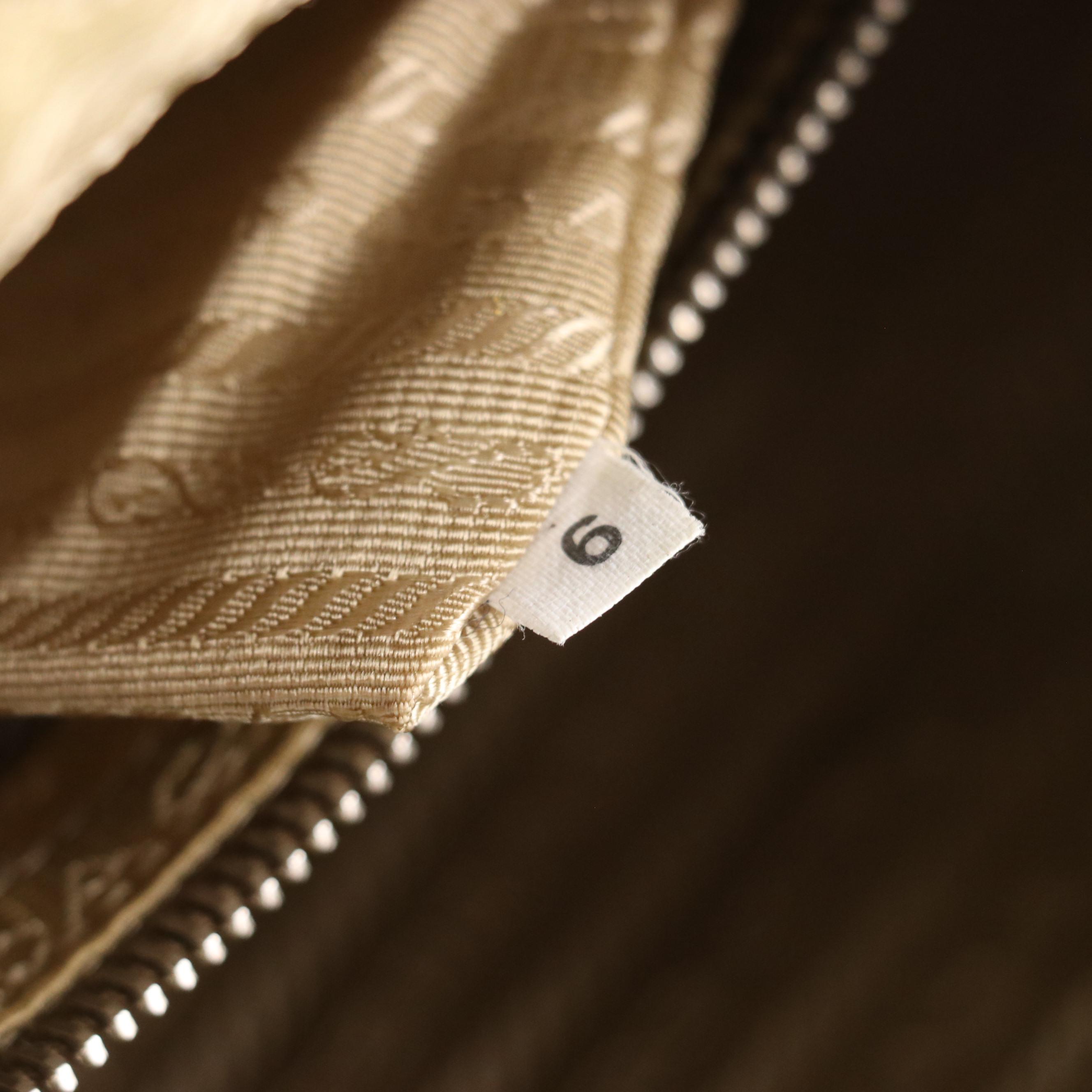 Prada Canapa Logo Shoulder Bag in Beige Jacquard Canvas and Leather