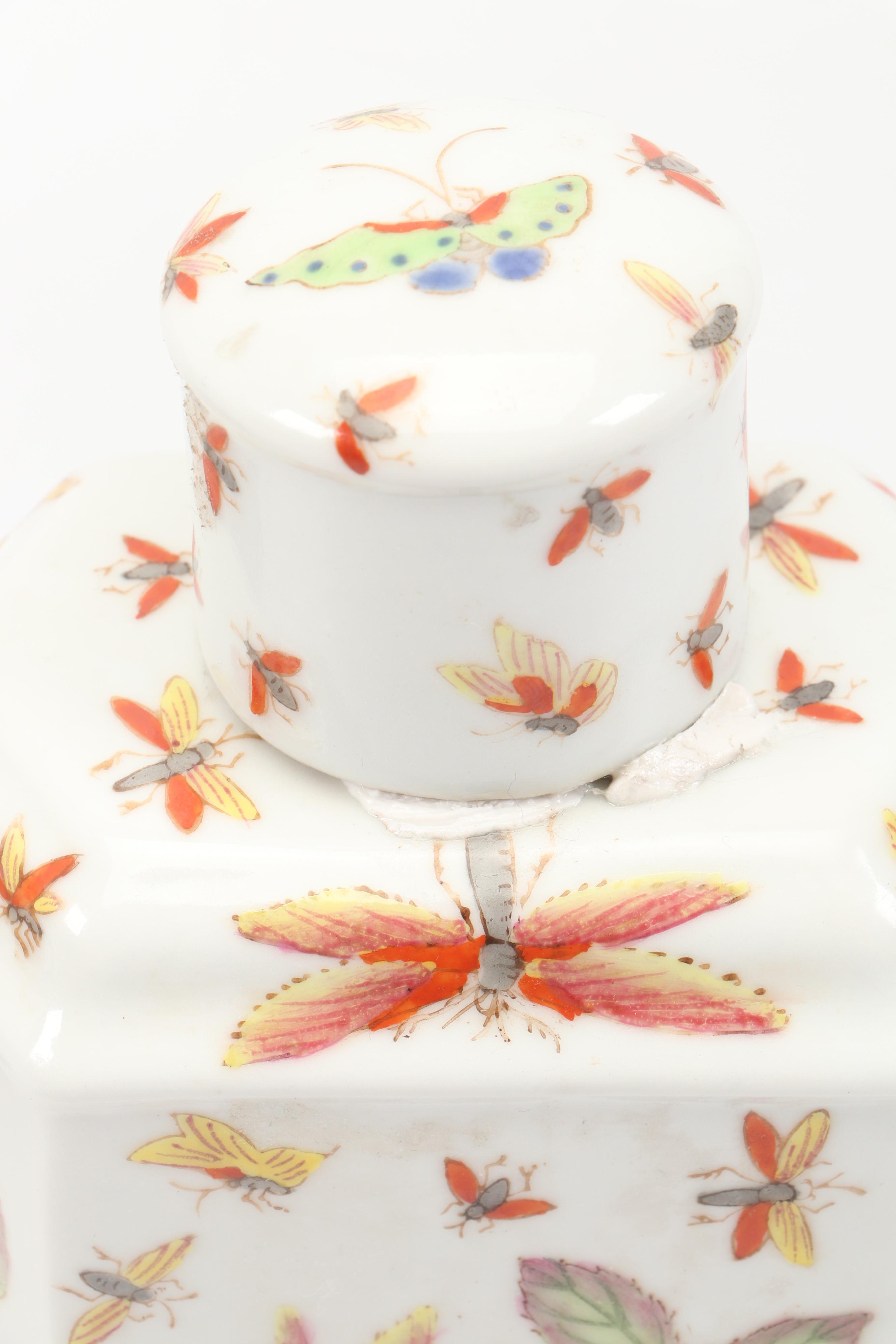 French Style Porcelain Tea Caddy and Chinese Famille Rose Style Porcelain Lamp