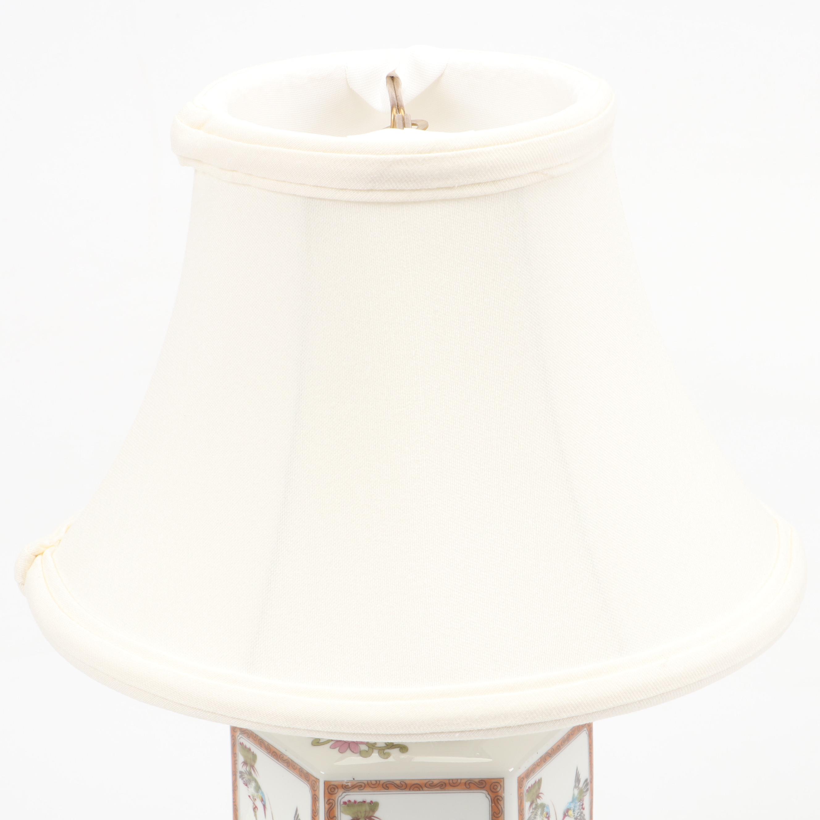 French Style Porcelain Tea Caddy and Chinese Famille Rose Style Porcelain Lamp