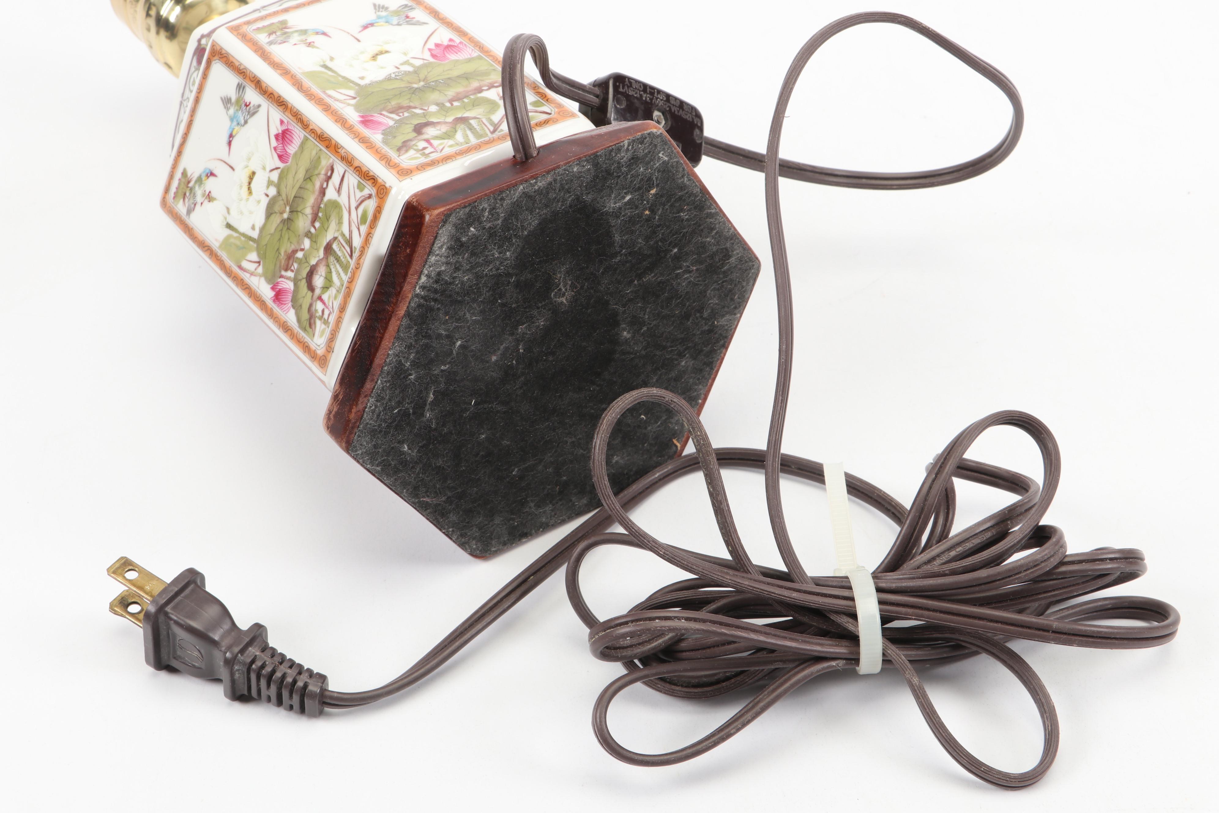 French Style Porcelain Tea Caddy and Chinese Famille Rose Style Porcelain Lamp