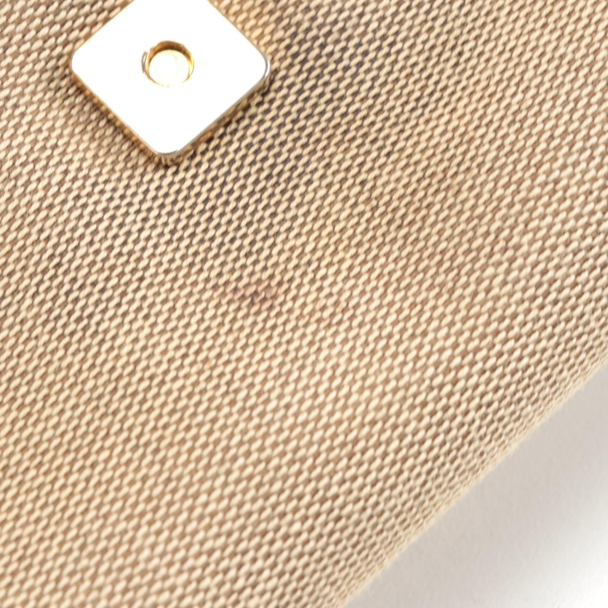 Gucci Web Canvas Flap Shoulder Bag with Brown Leather Trim