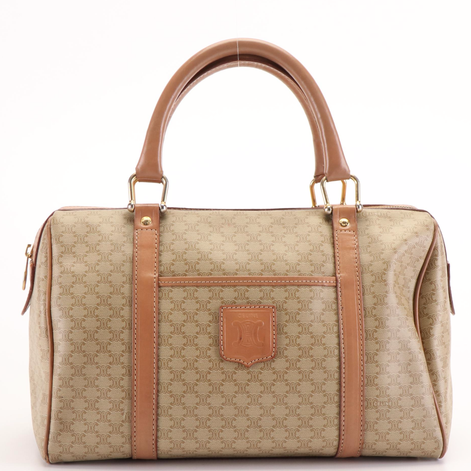 Céline Triomphe Boston Bag in Leather Trimmed Coated Canvas