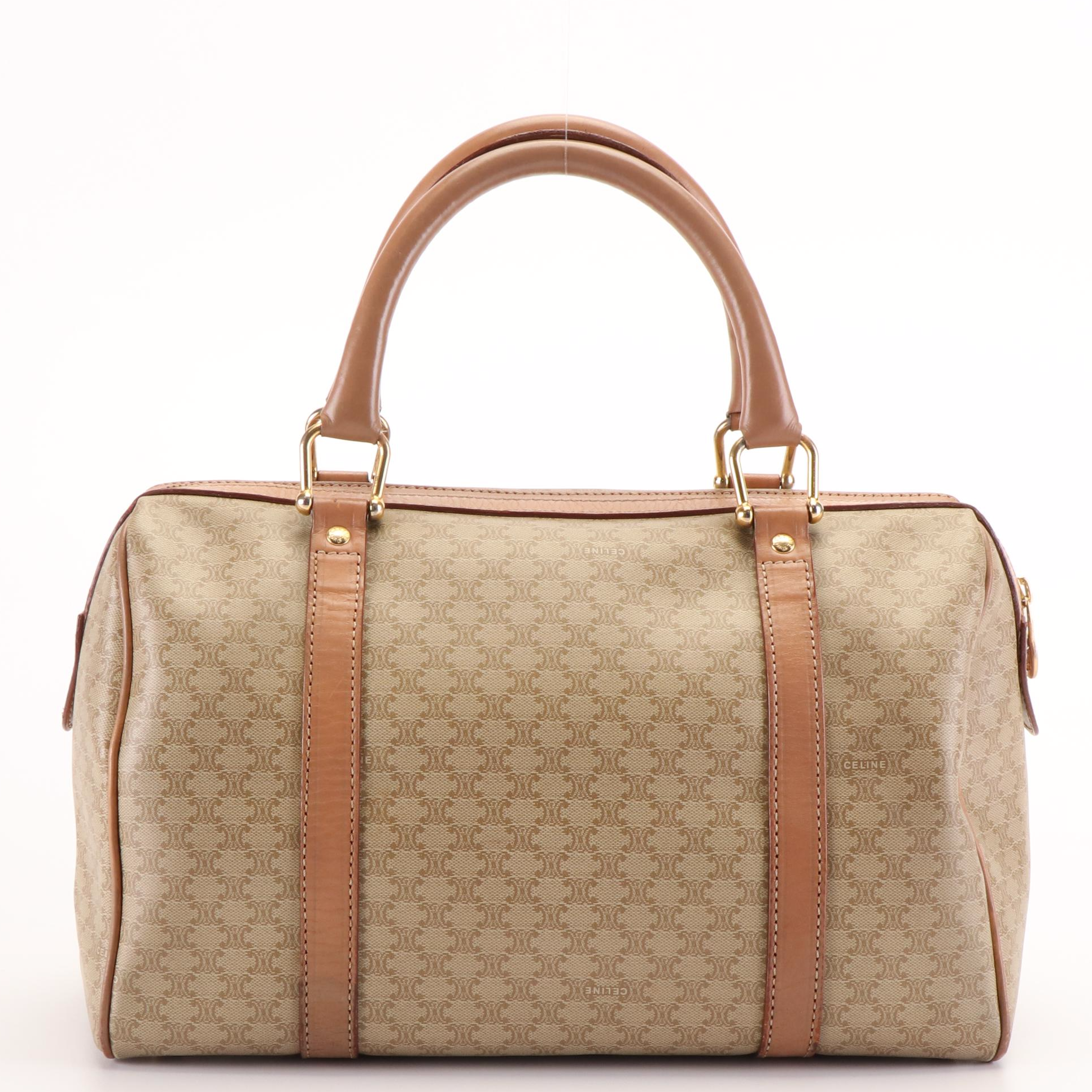 Céline Triomphe Boston Bag in Leather Trimmed Coated Canvas