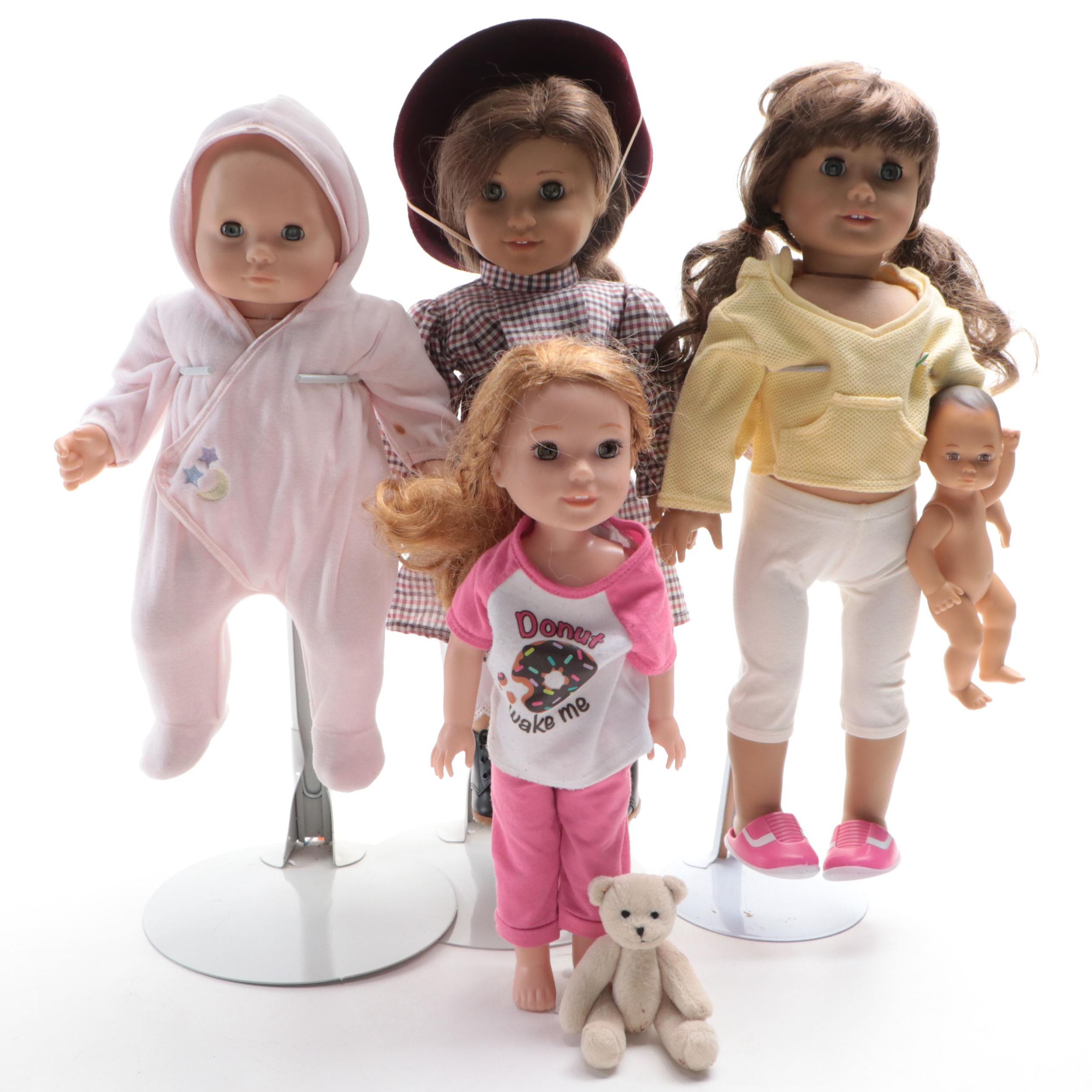 American Girl Dolls and Display Stands with Other Dolls