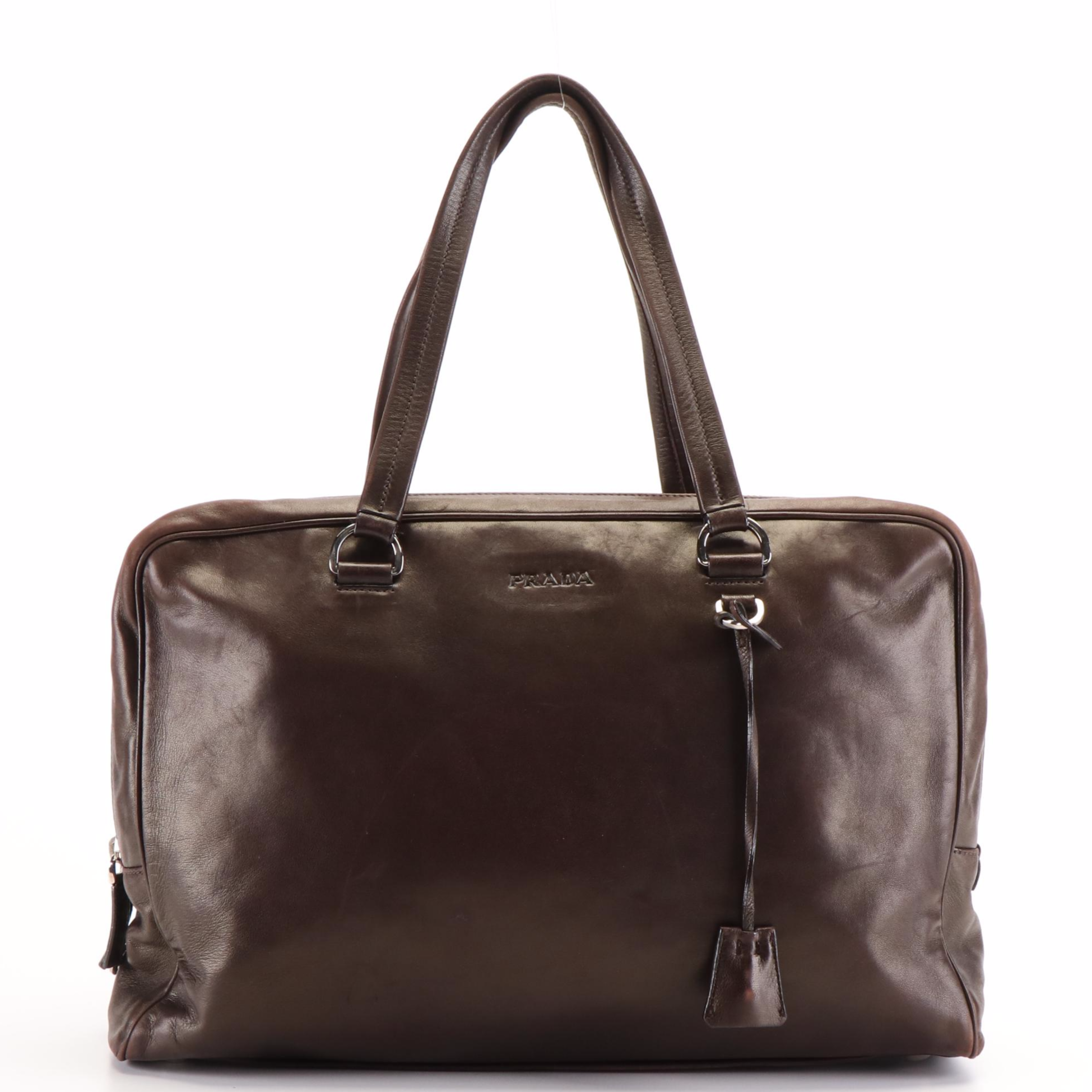 Prada Double Zip Deep Brown Leather Business Bag