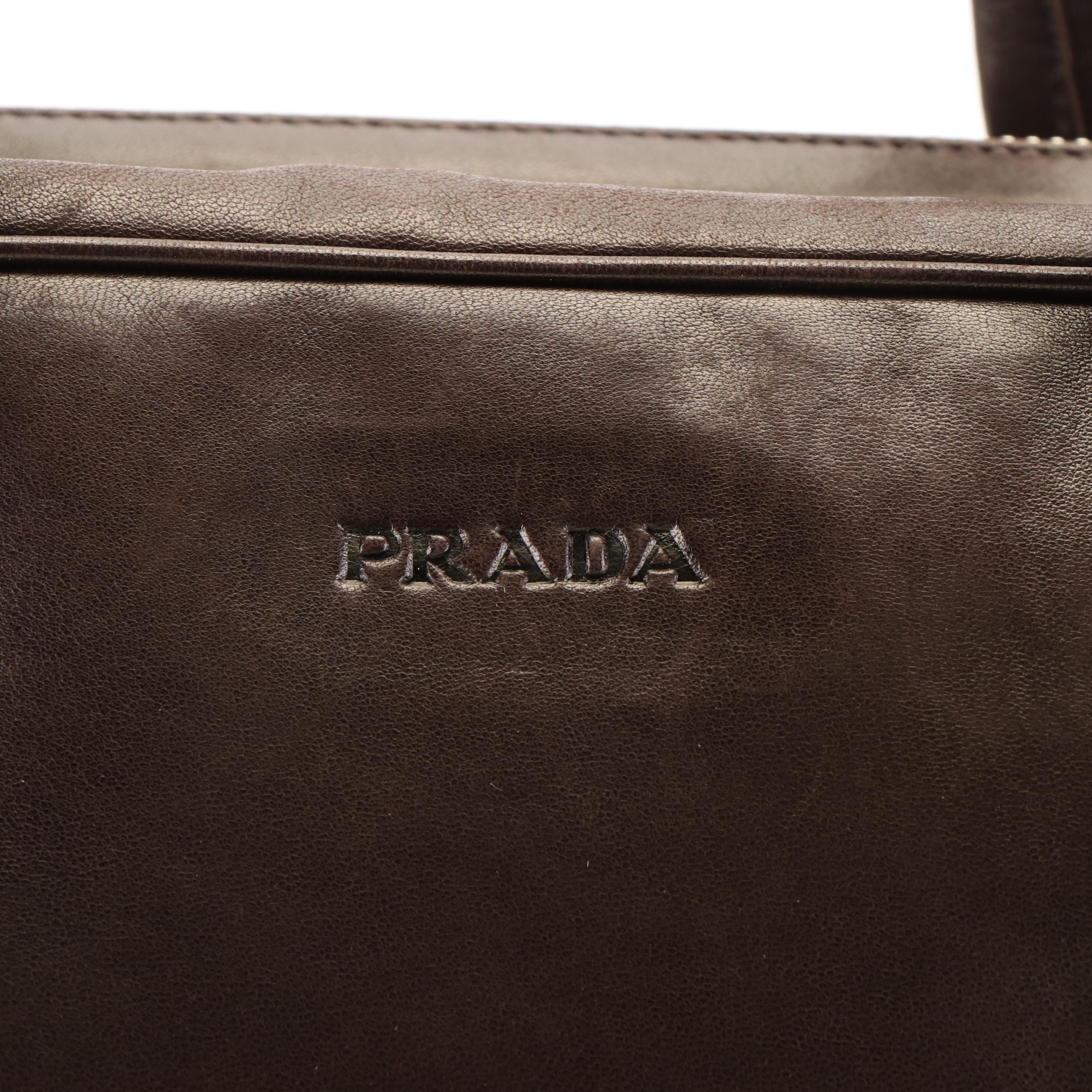 Prada Double Zip Deep Brown Leather Business Bag