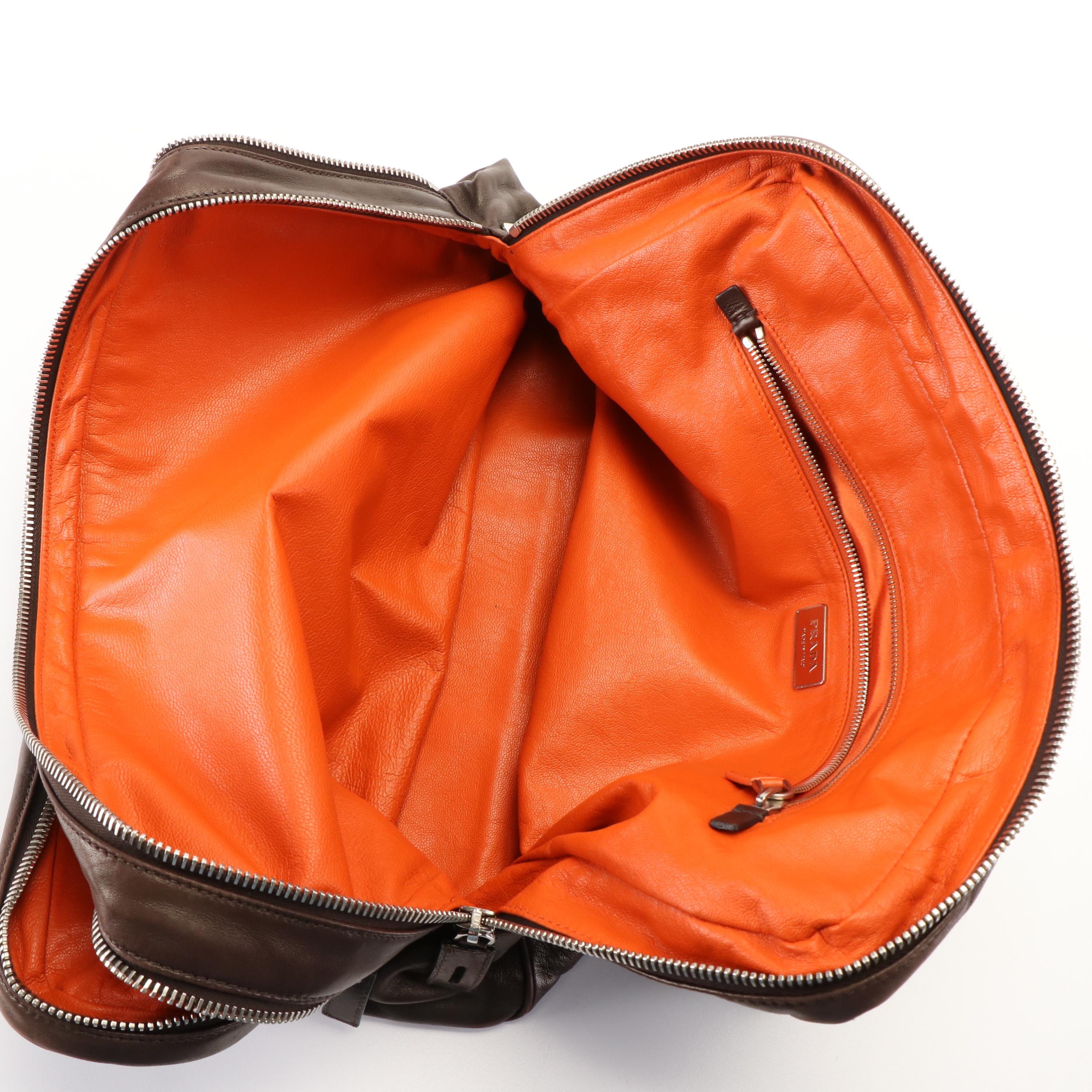 Prada Double Zip Deep Brown Leather Business Bag