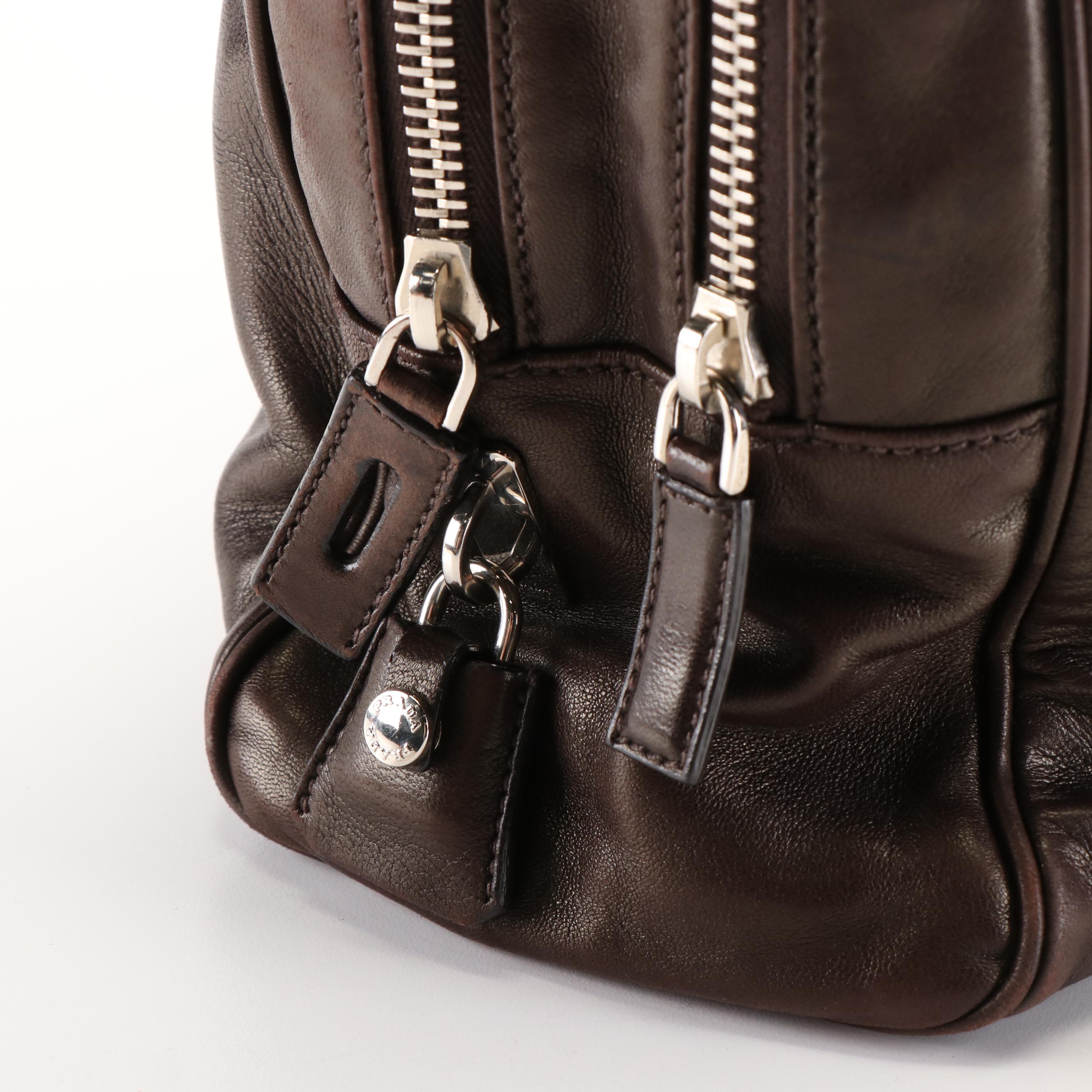Prada Double Zip Deep Brown Leather Business Bag
