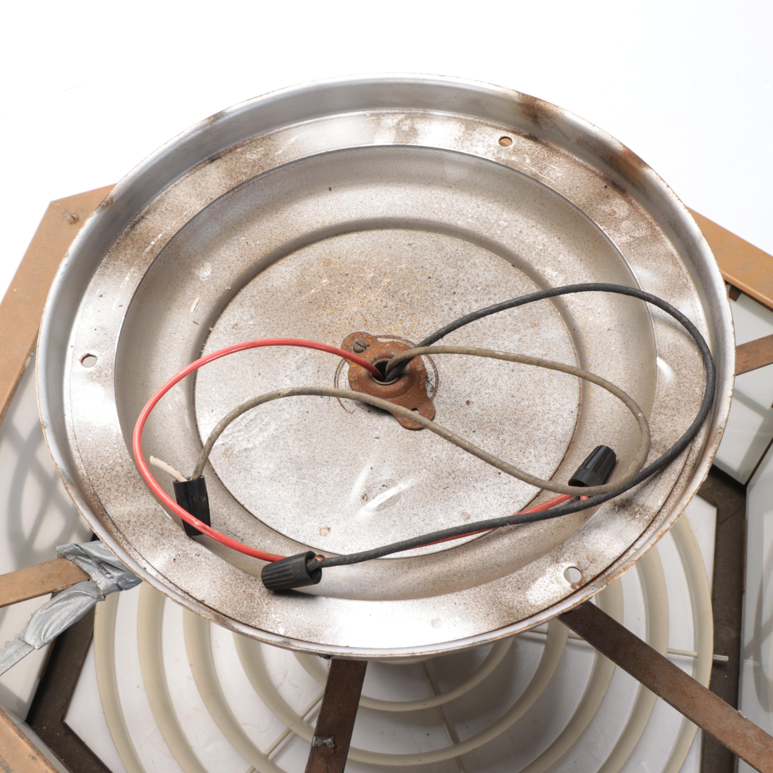 Metal and Frosted Glass Hexagonal Pendant Ceiling Light Pair