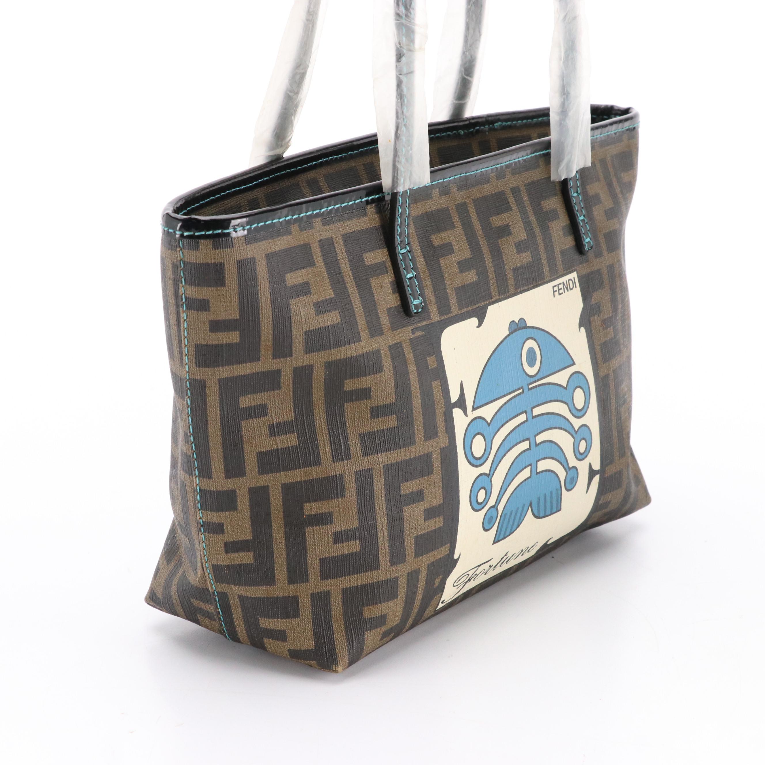Fendi Spalmati Fortune Print Zucca Coated Canvas Mini Roll Tote