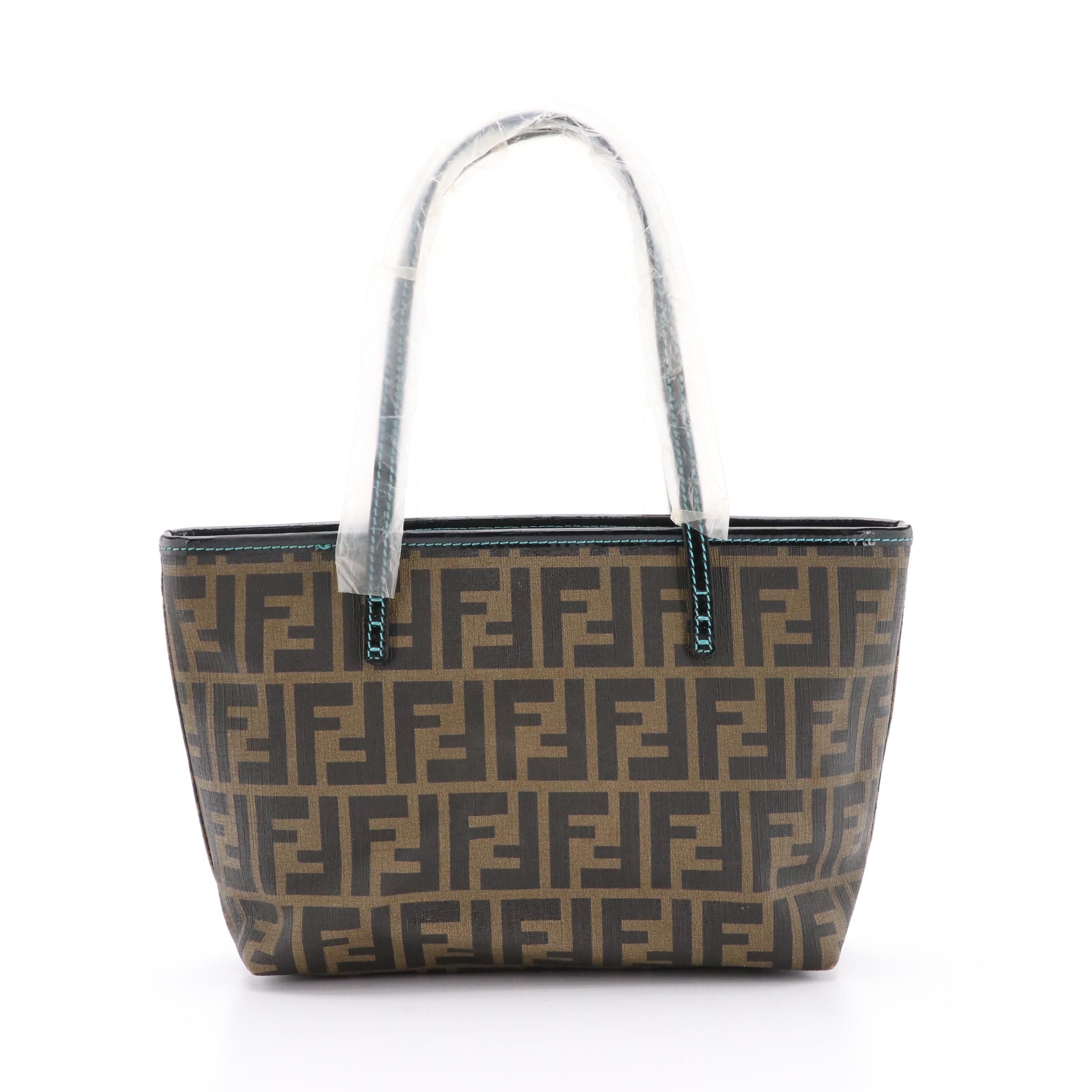 Fendi Spalmati Fortune Print Zucca Coated Canvas Mini Roll Tote