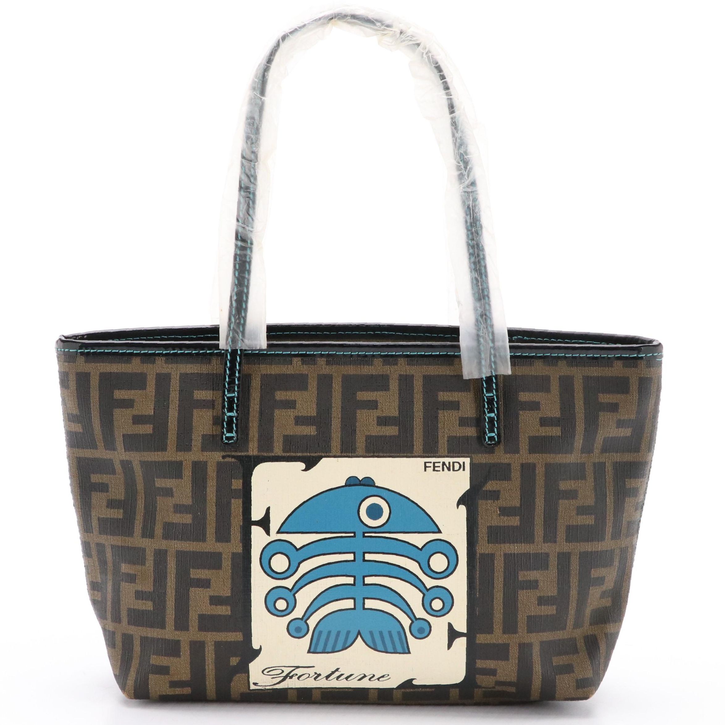 Fendi Spalmati Fortune Print Zucca Coated Canvas Mini Roll Tote