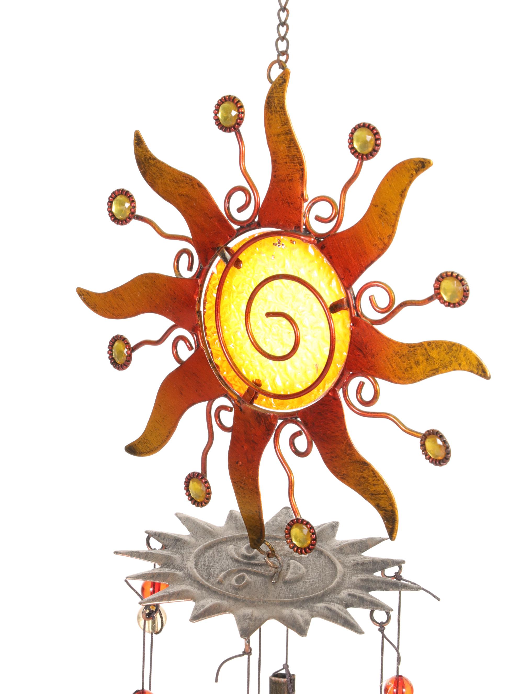 Two-Tiered Metal Plant Stand with Sun Motif Wind Chime