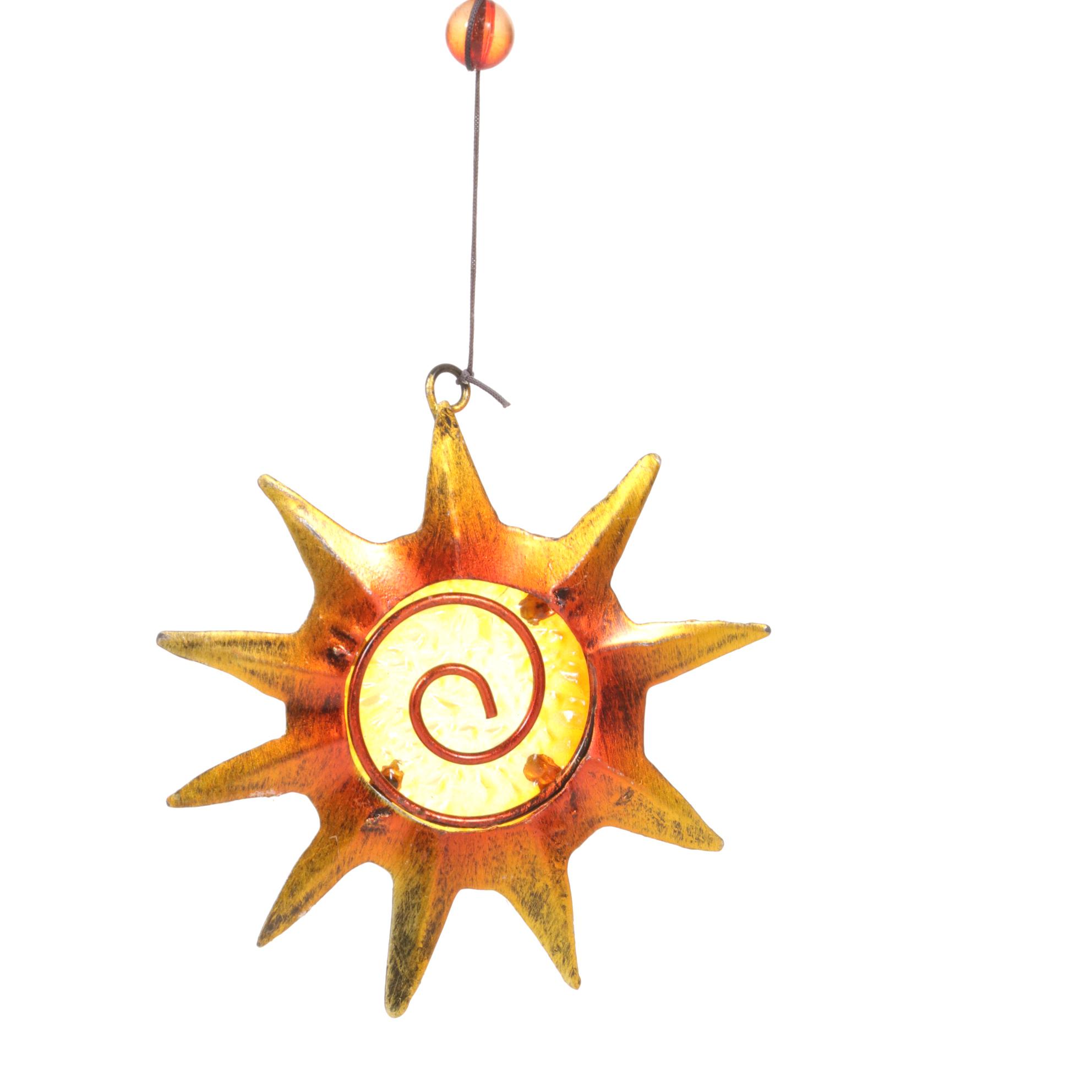Two-Tiered Metal Plant Stand with Sun Motif Wind Chime