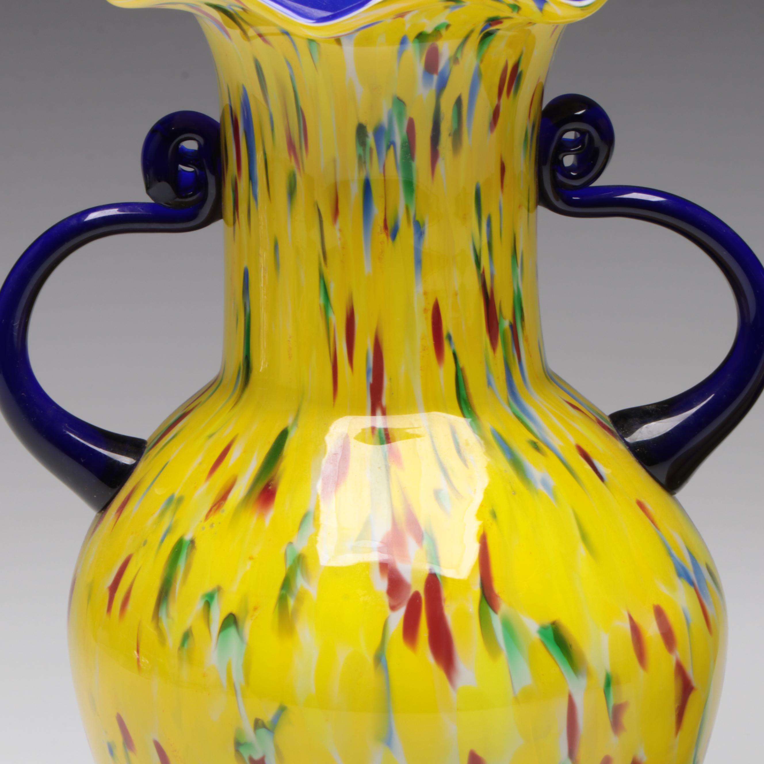 Pair of Murano Style Spatter Glass Vases