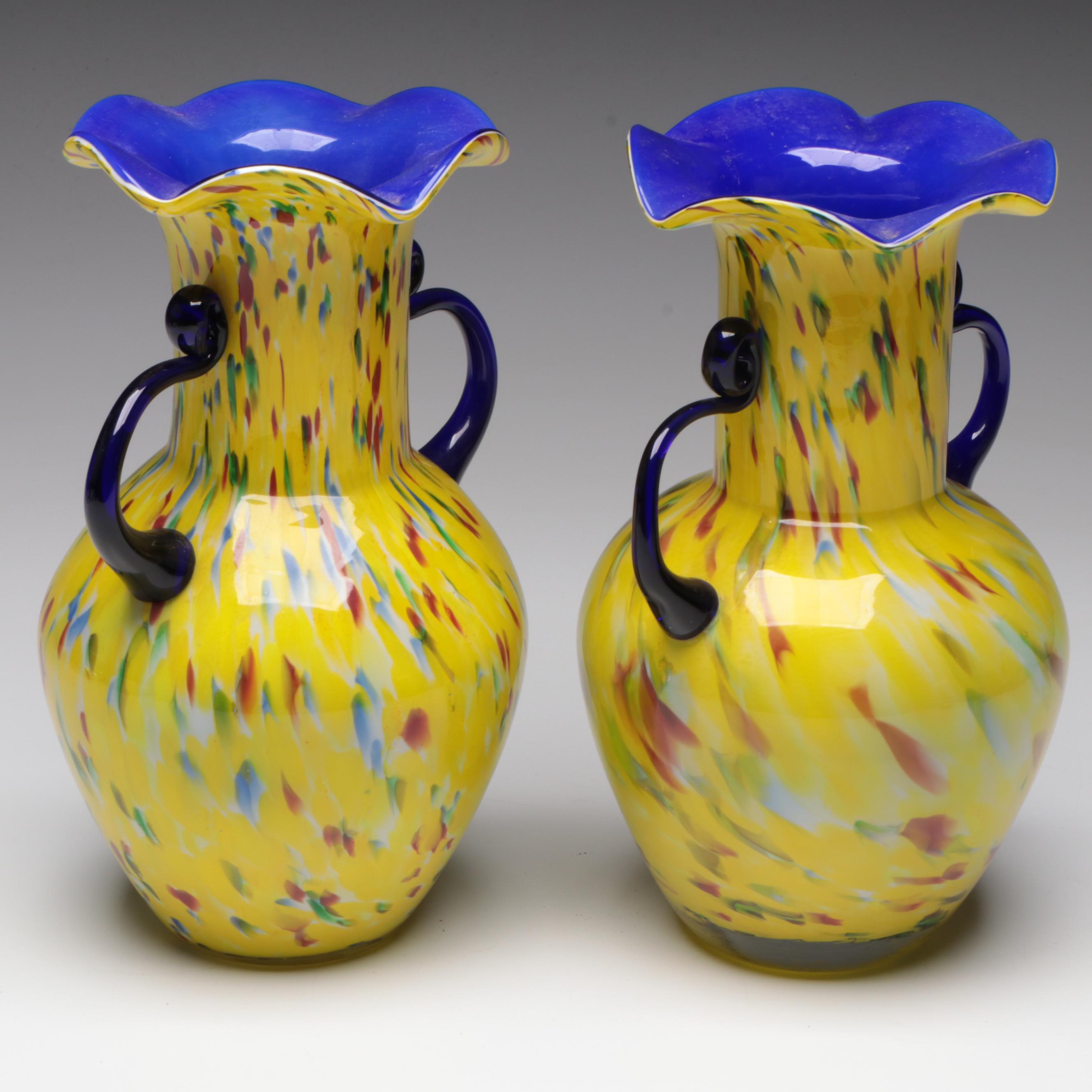 Pair of Murano Style Spatter Glass Vases