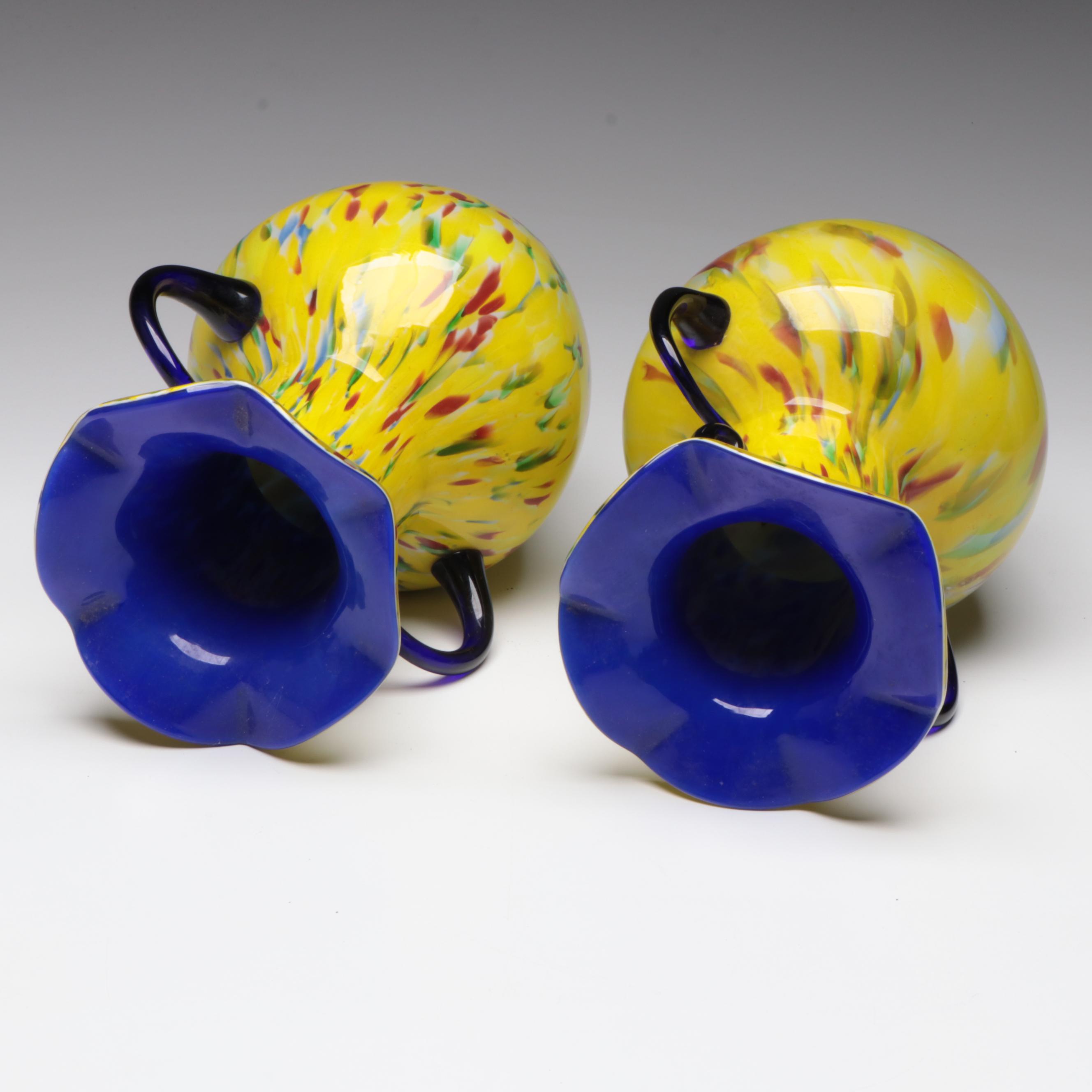 Pair of Murano Style Spatter Glass Vases