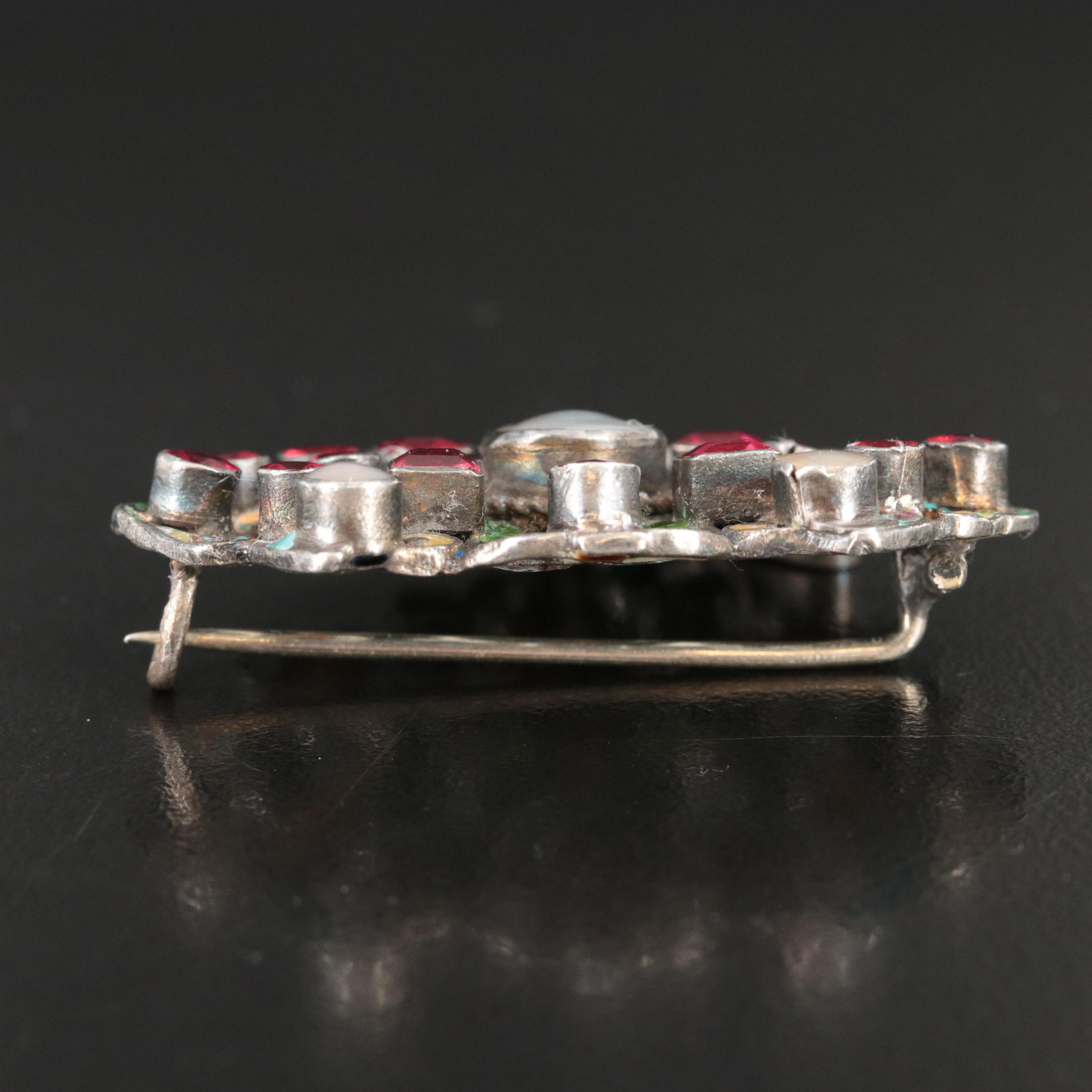 Austro-Hungarian Renaissance Hermann Böhm 800 Silver Garnet and Enamel Brooch