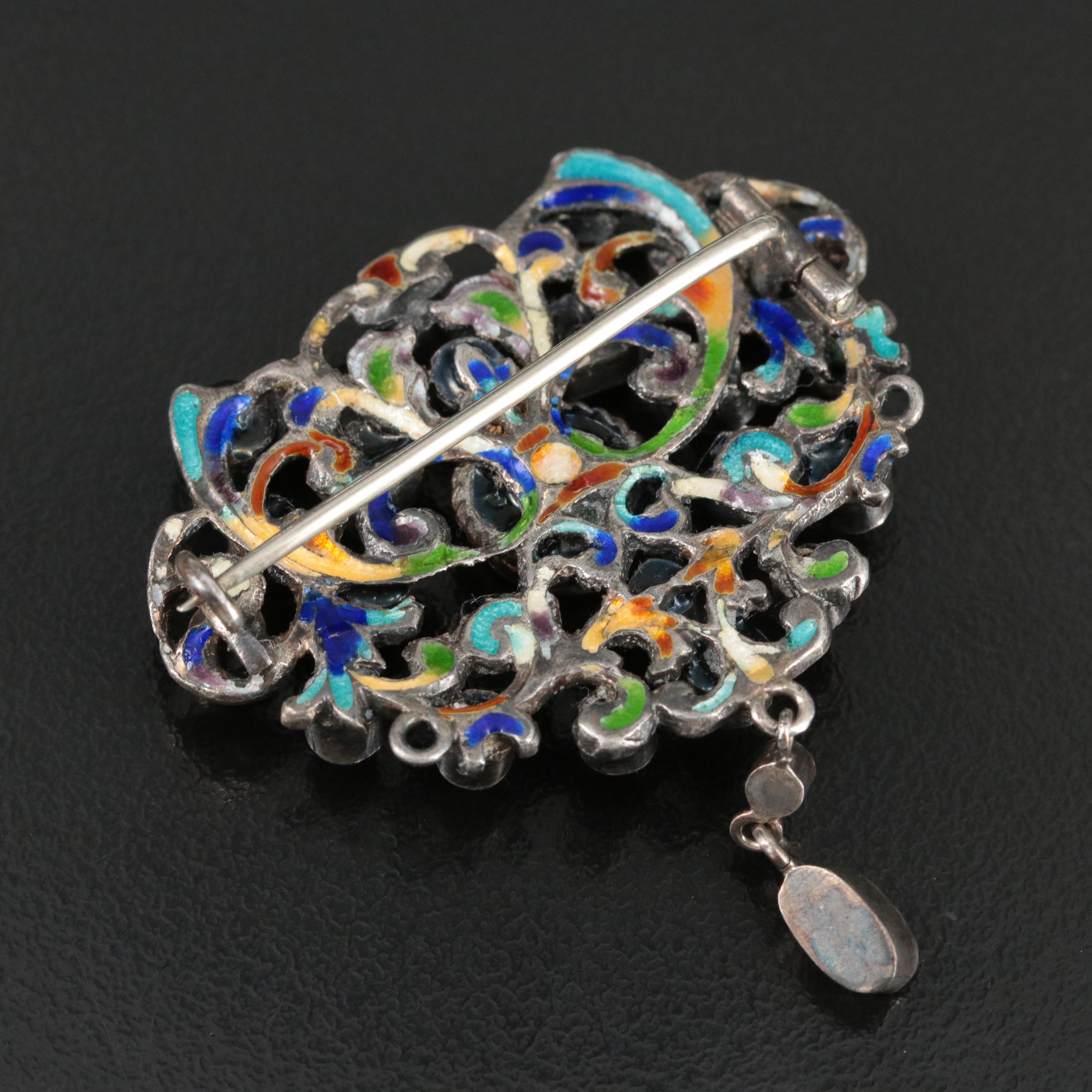 Austro-Hungarian Renaissance Hermann Böhm 800 Silver Garnet and Enamel Brooch