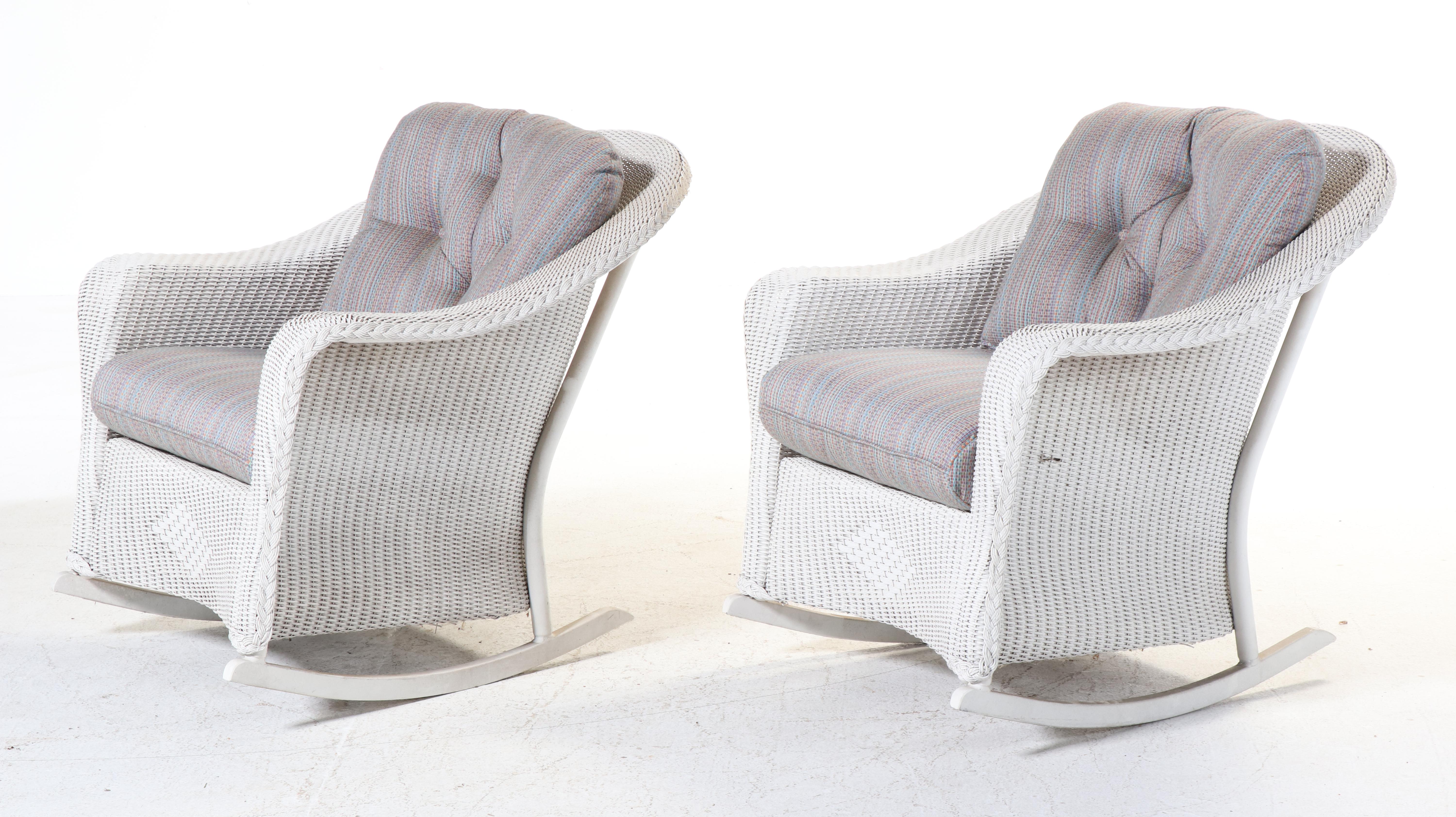 Pair of Lloyd/Flanders "Lloyd Loom" Wicker and Powder-Coated Aluminum Rockers
