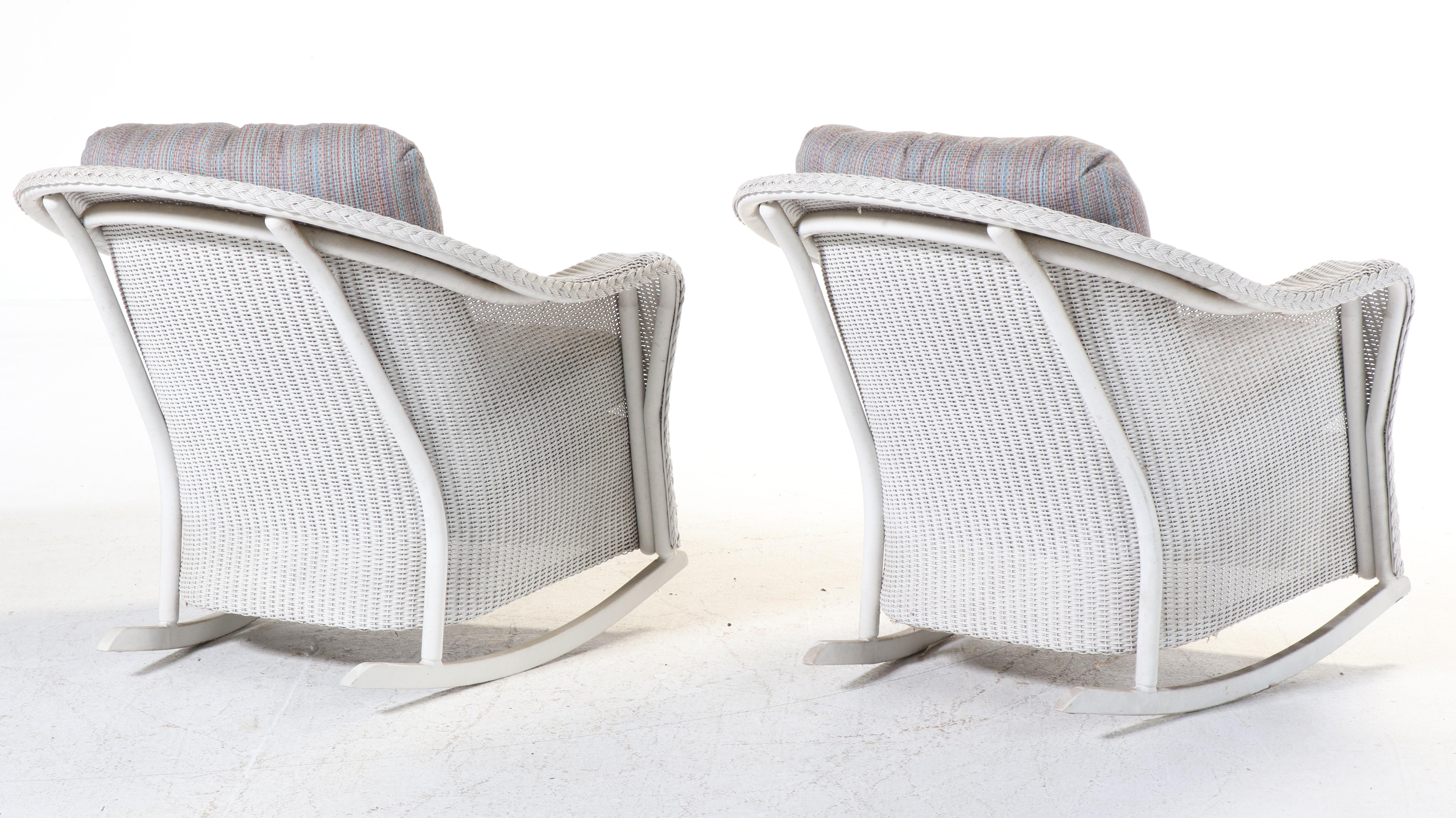 Pair of Lloyd/Flanders "Lloyd Loom" Wicker and Powder-Coated Aluminum Rockers