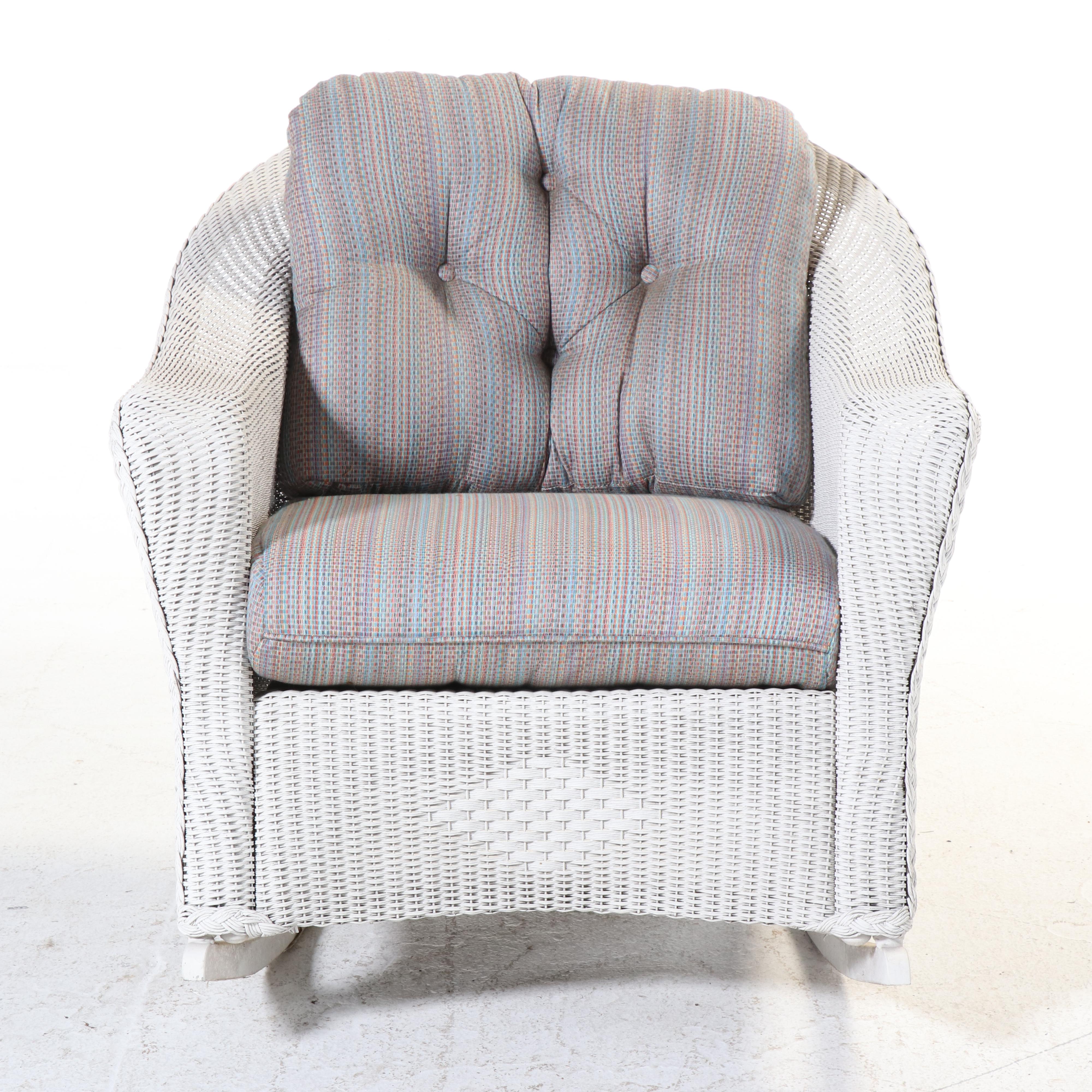 Pair of Lloyd/Flanders "Lloyd Loom" Wicker and Powder-Coated Aluminum Rockers