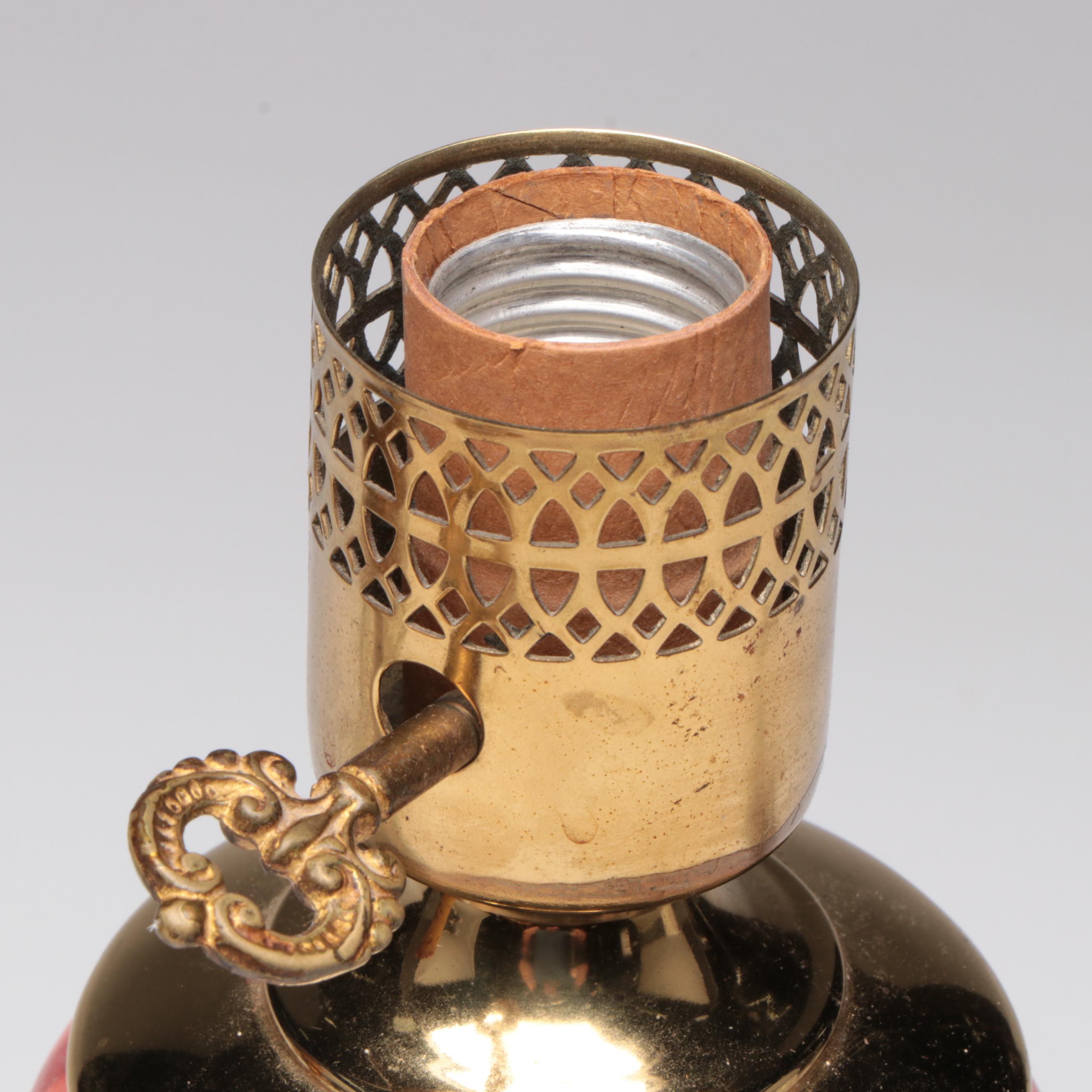 Glass and Marble Parlor Lamp with Table Lamp with Crystal Prism Pendants