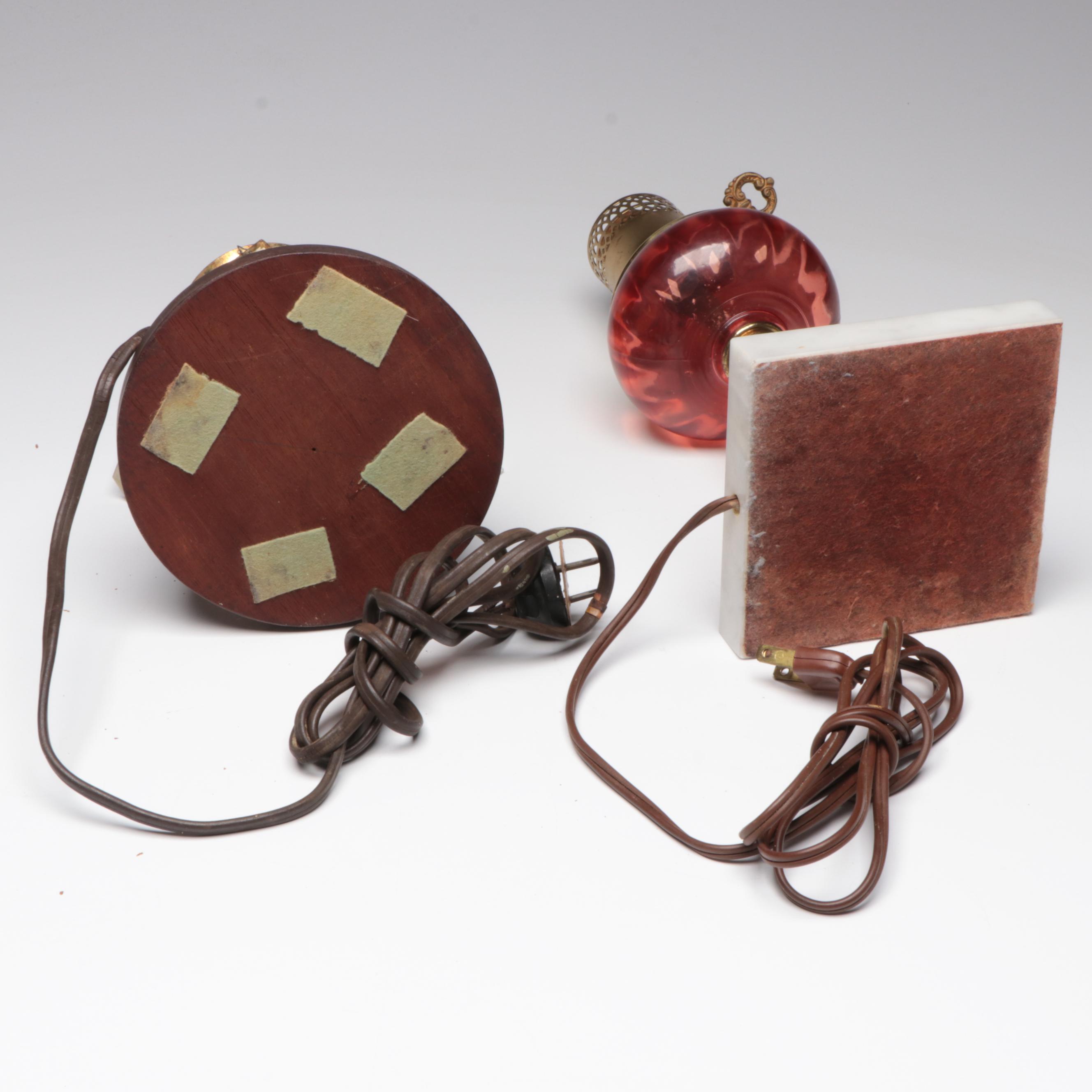 Glass and Marble Parlor Lamp with Table Lamp with Crystal Prism Pendants