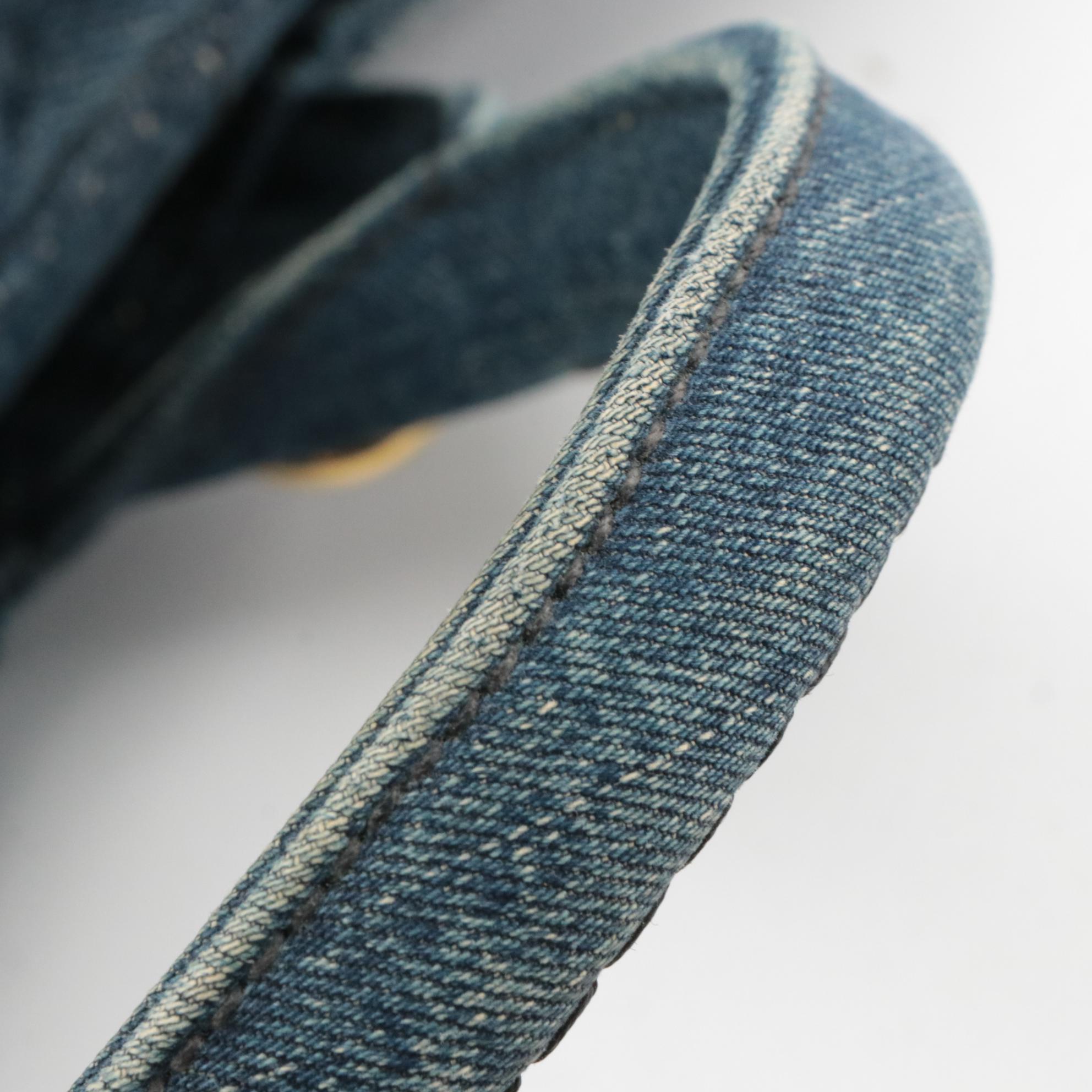 Prada Canapa Logo Denim Two-Way Tote with Floral Appliqué