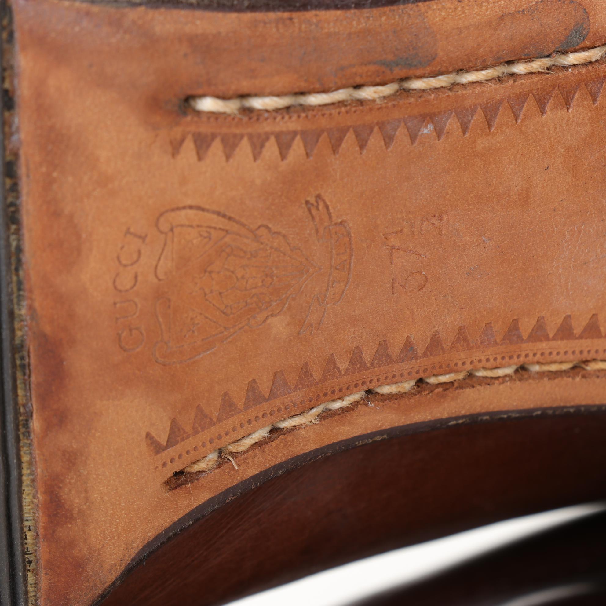 Gucci Brown Leather and Burnt Orange Trim Horsebit Stacked Heel Boots, 1970s