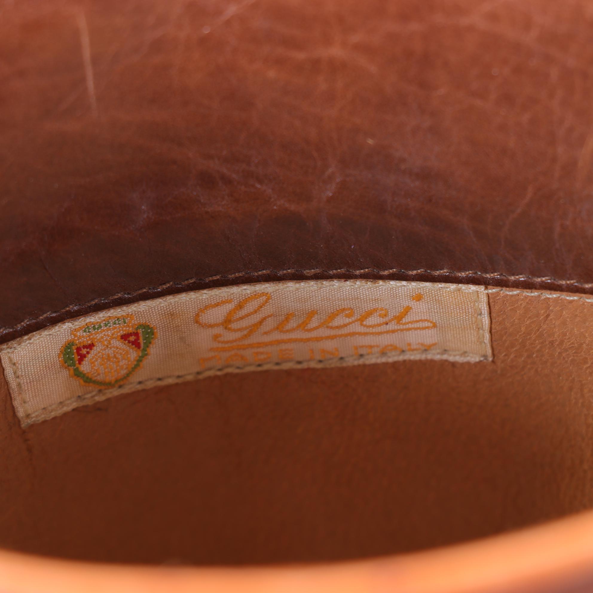 Gucci Brown Leather and Burnt Orange Trim Horsebit Stacked Heel Boots, 1970s