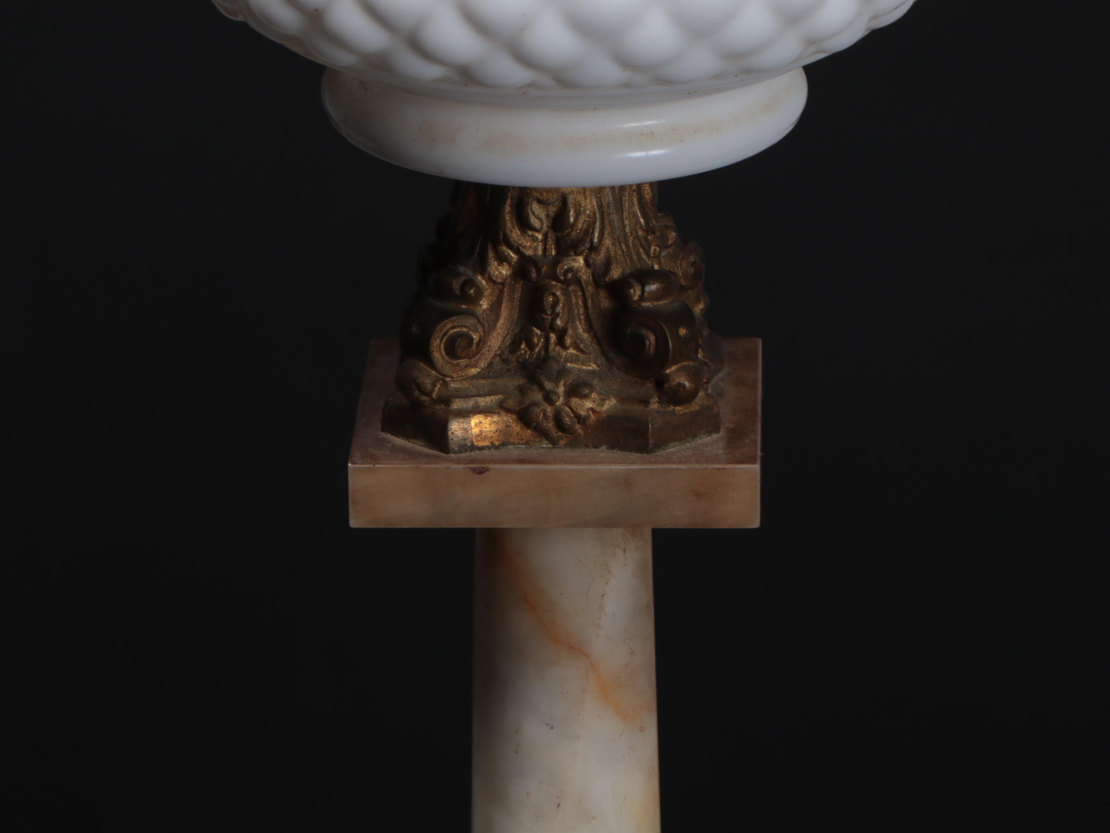 Victorian Milk Glass, Brass and Marble Buffet Style Lamp, Early/Mid-20th C.