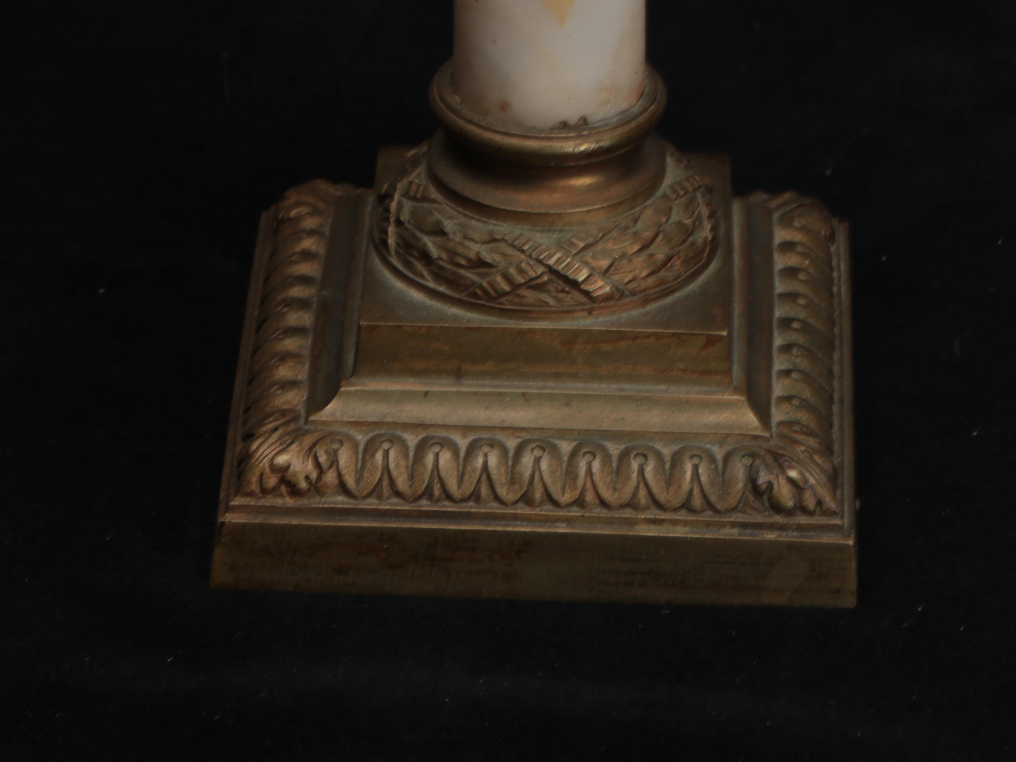 Victorian Milk Glass, Brass and Marble Buffet Style Lamp, Early/Mid-20th C.