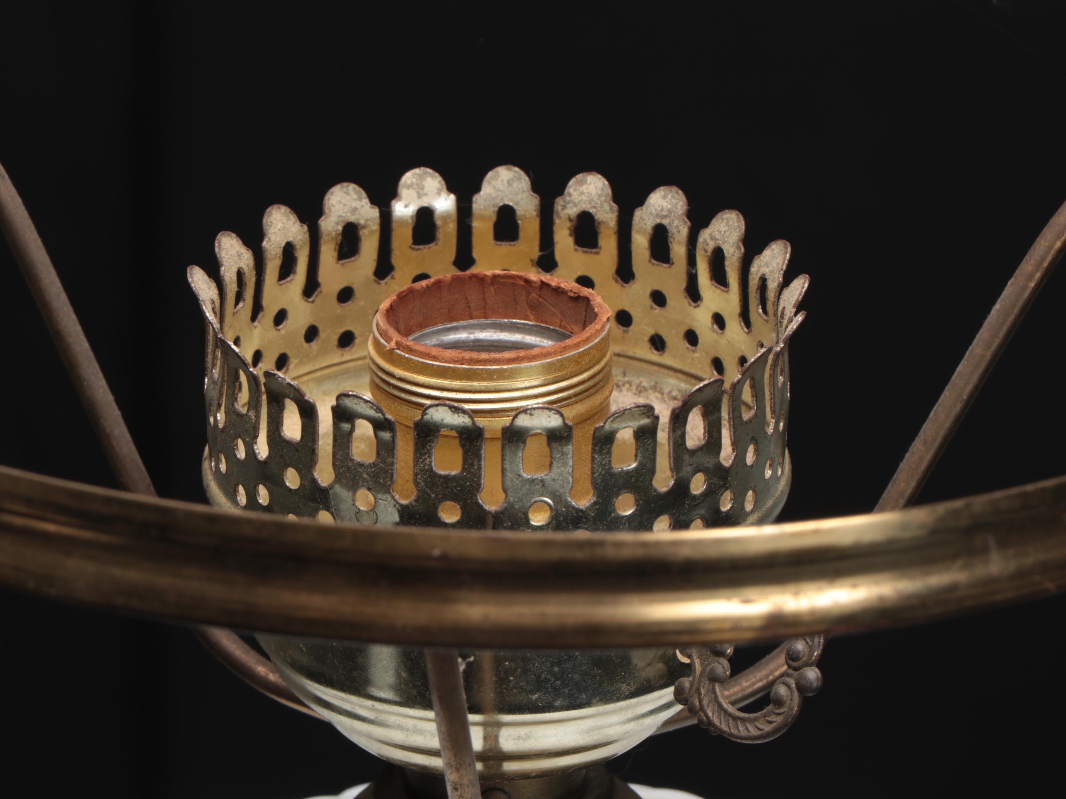 Victorian Milk Glass, Brass and Marble Buffet Style Lamp, Early/Mid-20th C.