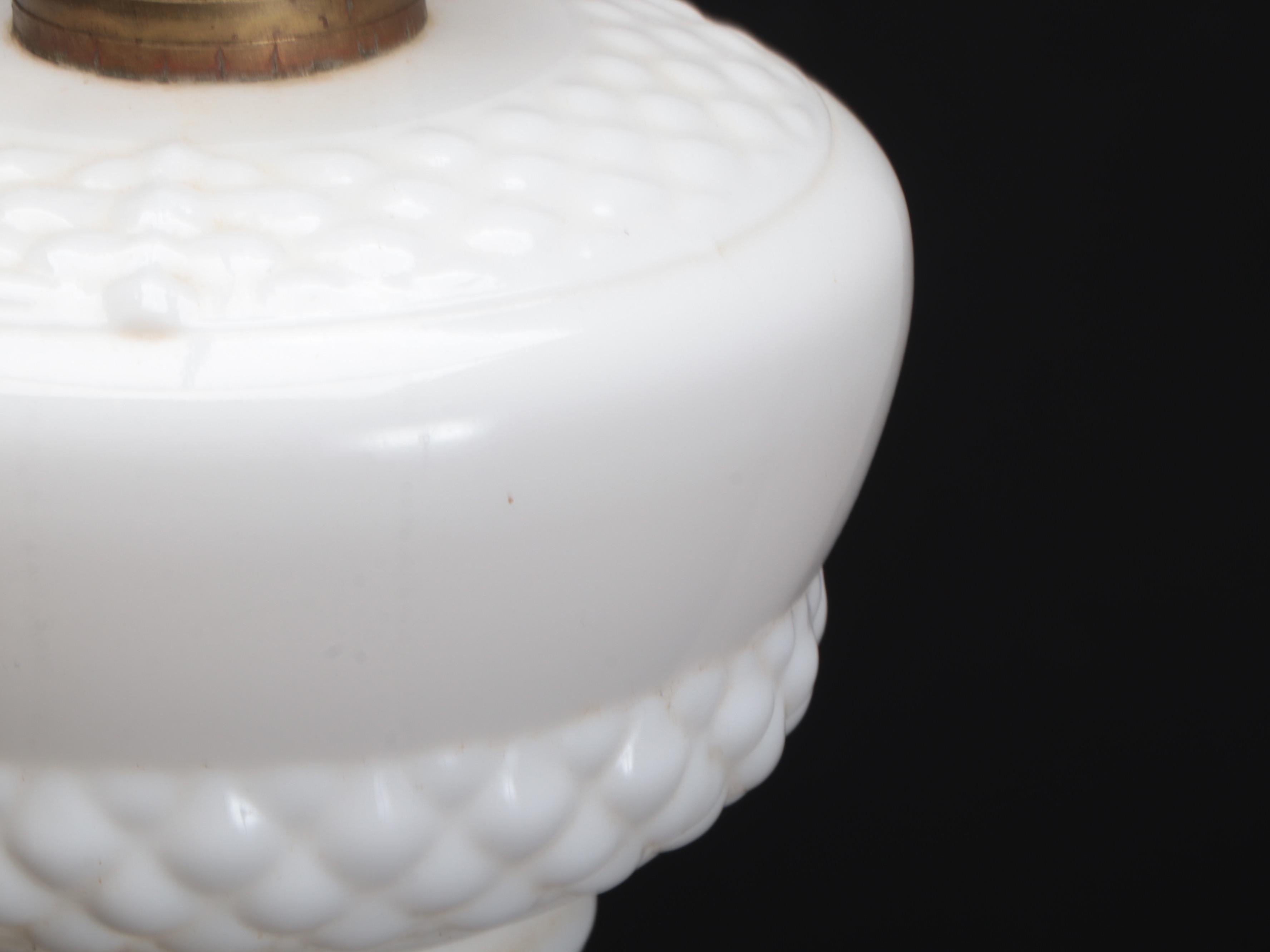 Victorian Milk Glass, Brass and Marble Buffet Style Lamp, Early/Mid-20th C.