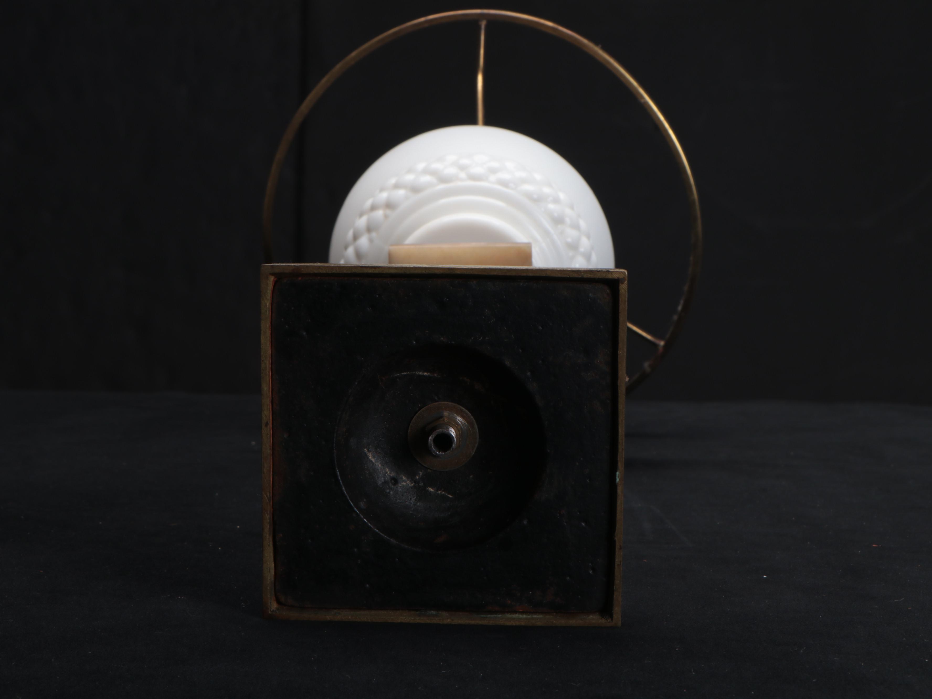 Victorian Milk Glass, Brass and Marble Buffet Style Lamp, Early/Mid-20th C.