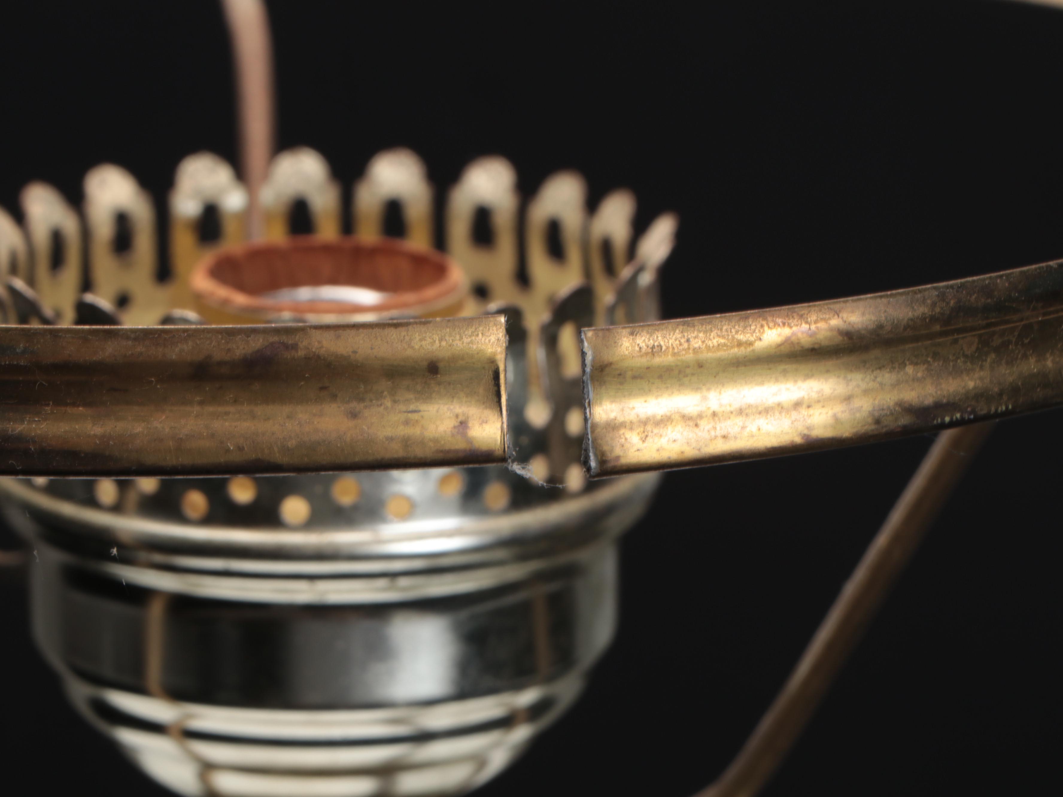 Victorian Milk Glass, Brass and Marble Buffet Style Lamp, Early/Mid-20th C.